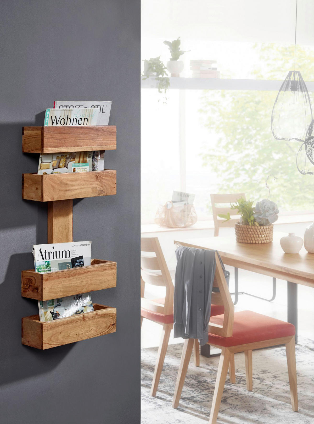 Zeitungsständer natur Akazie B/H/T: ca. 30x72x10 cm Zeitungsständer - natur (30,00/72,00/10,00cm) - Wohnling