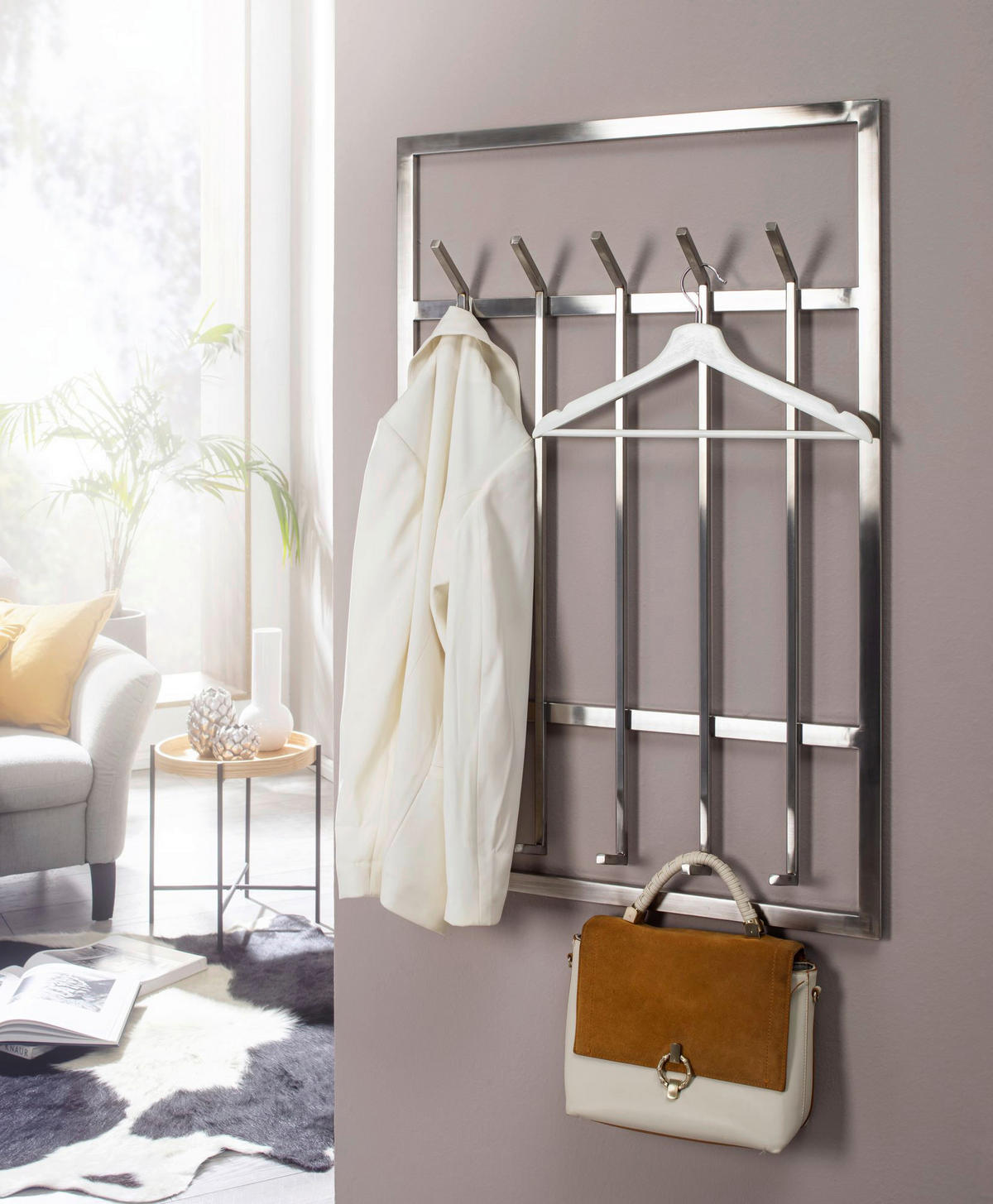 Garderobe silber B/H/T: ca. 60x100x7,5 cm Garderobe - silber (60,00/100,00/7,50cm) - Wohnling