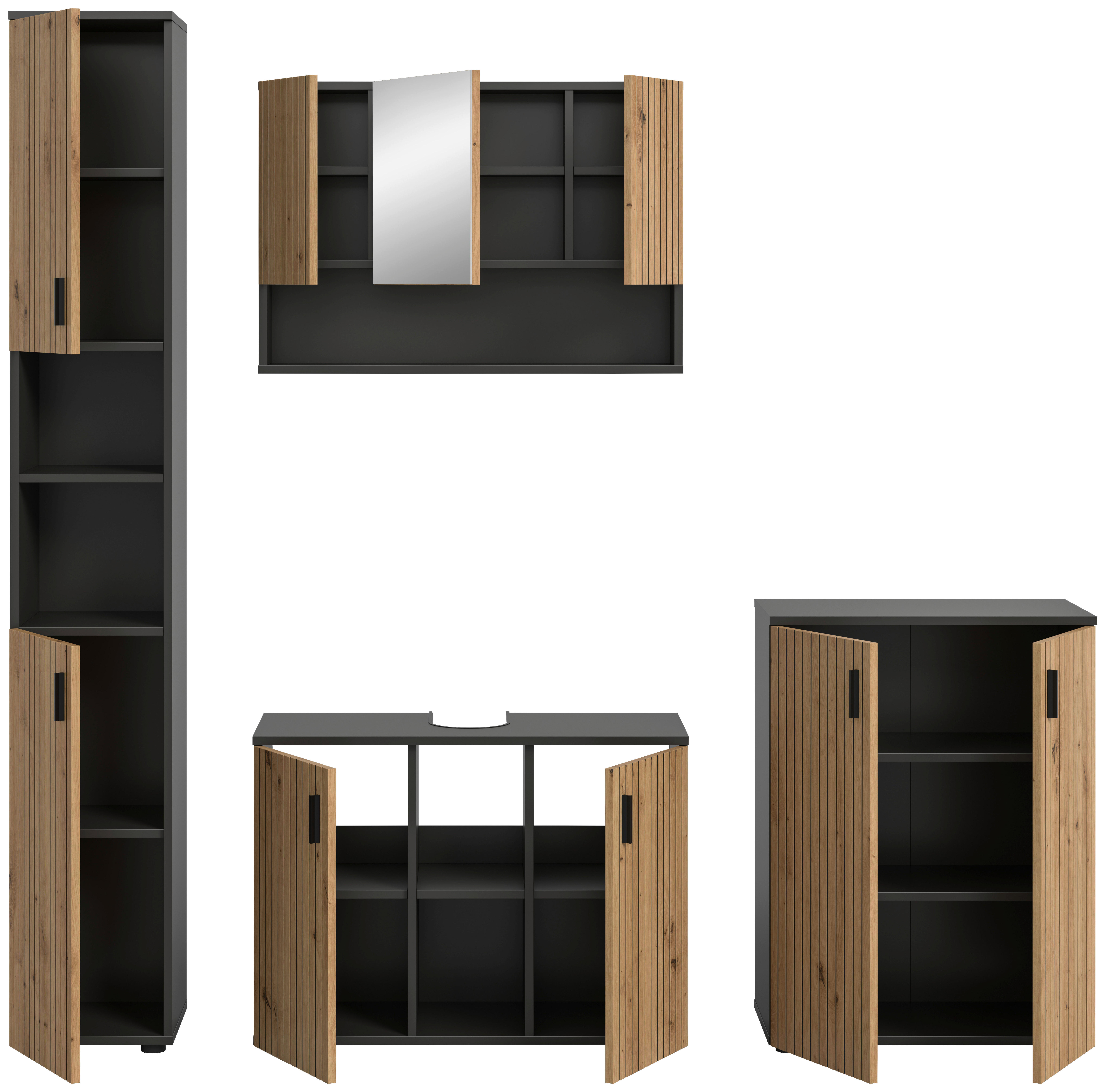 Badezimmer-Set Mone Basalt Nachbildung Artisan Oak Nachbildung B/H/T: ca. 200x192x30 cm Mone - Basalt (200,00/192,00/30,00cm) - xonox.home