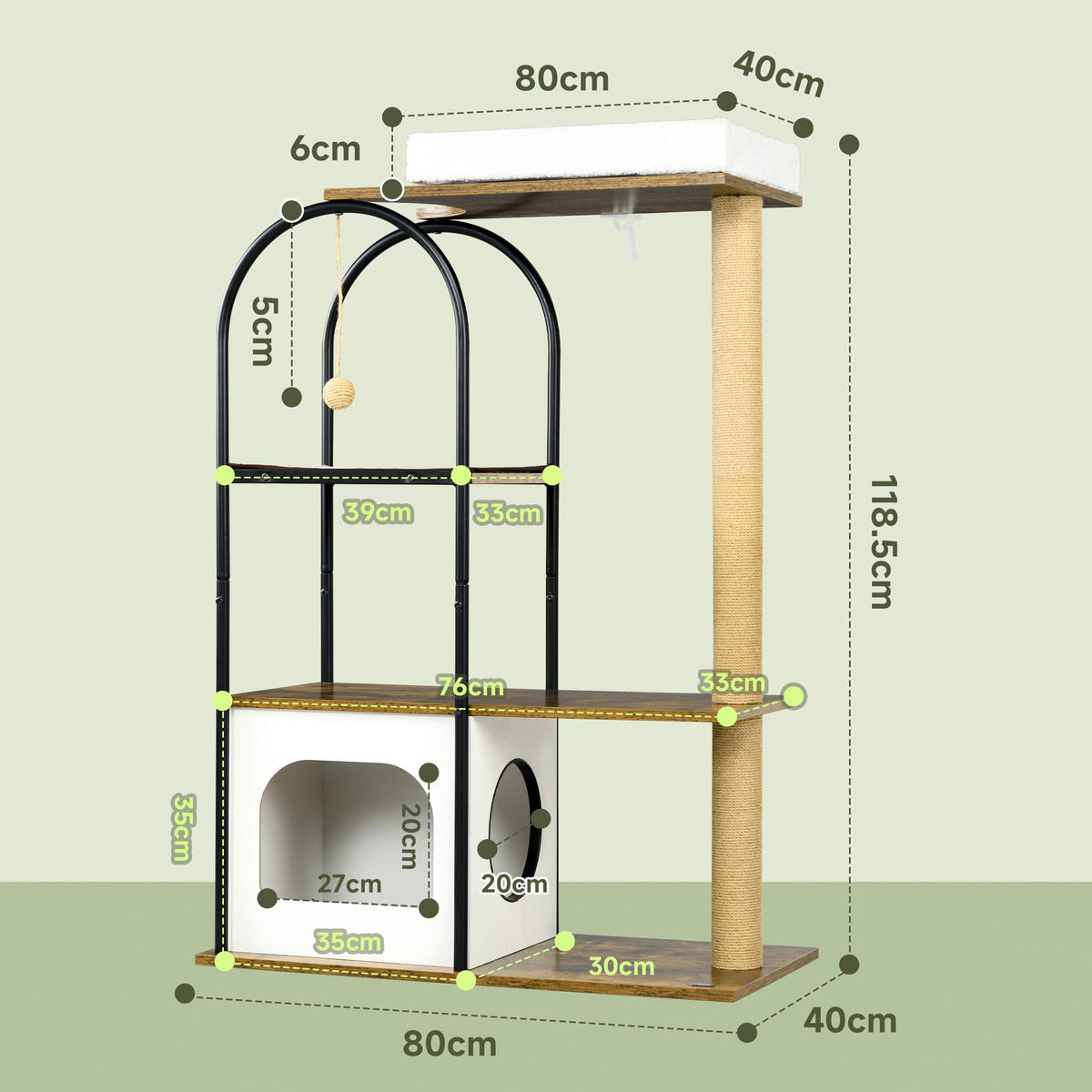 PawHut Kratzbaum braun Spanplatte B/H/L: ca. 40x118,5x80 cm Kratzbaum - braun (80,00/40,00/118,50cm) - PawHut