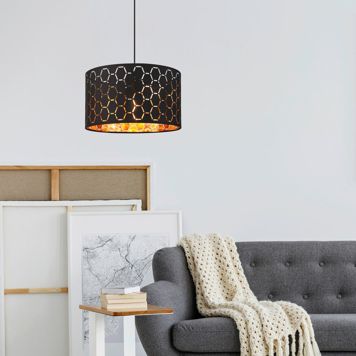 Lamkur Pendelleuchte schwarz Holz B/H/L: ca. 37x23x37 cm E27 1 Brennstellen Ulle - schwarz (37,00/37,00/23,00cm) - Lamkur