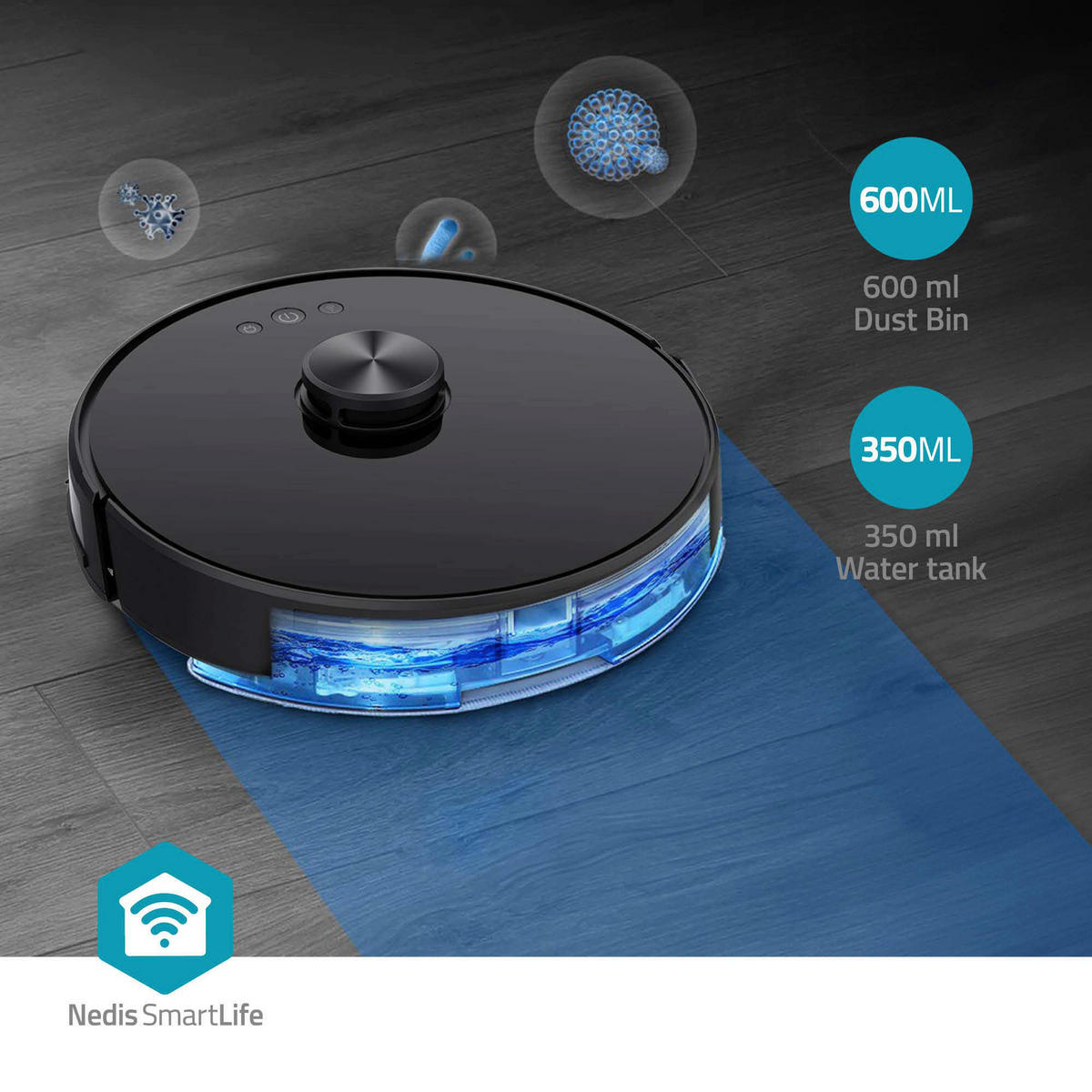 Nedis Roboter-Staubsauger schwarz Polypropylen B/H/L: ca. 33,1x33,3x9,6 cm SmartLife - schwarz (9,60/33,10/33,30cm) - Nedis