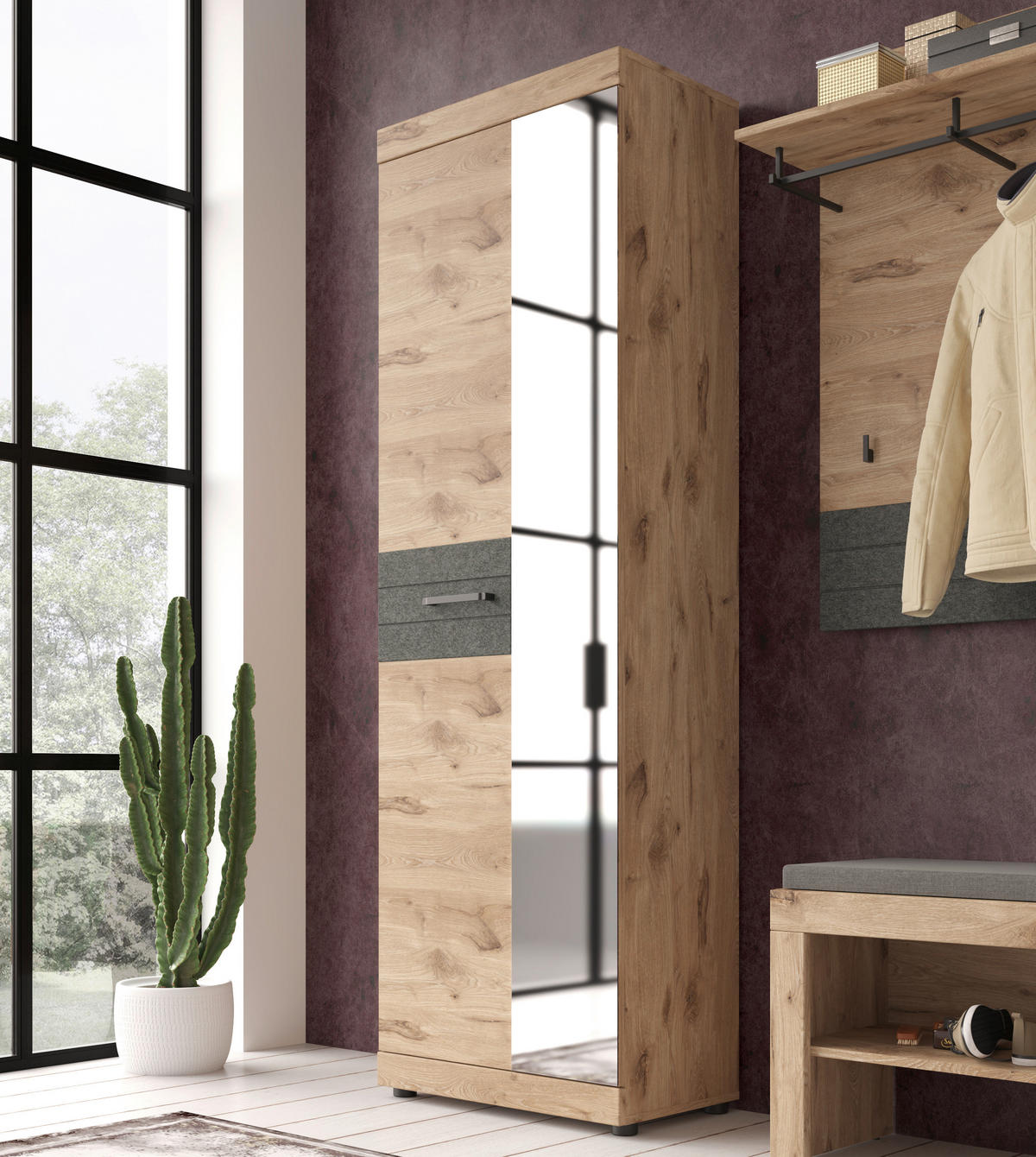 Garderobenschrank Roxy Eiche Viking Nachbildung B/H/T: ca. 65x201x38 cm Roxy - (65,00/201,00/38,00cm)