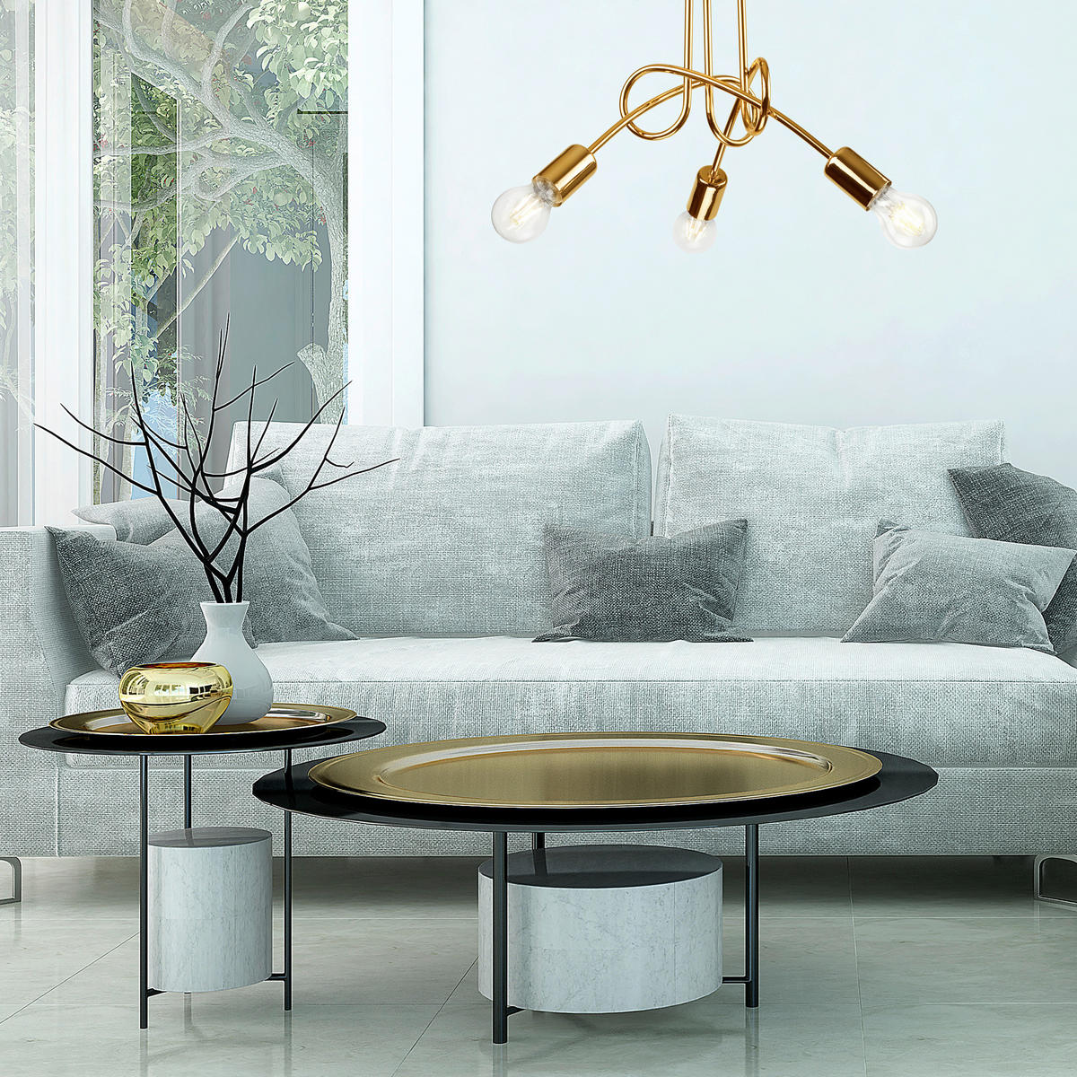 Lamkur Deckenleuchte CAMILLA 36816 gold Stahl H/L: ca. 30x36 cm E27 3 Brennstellen Camilla - gold (36,00cm) - Lamkur