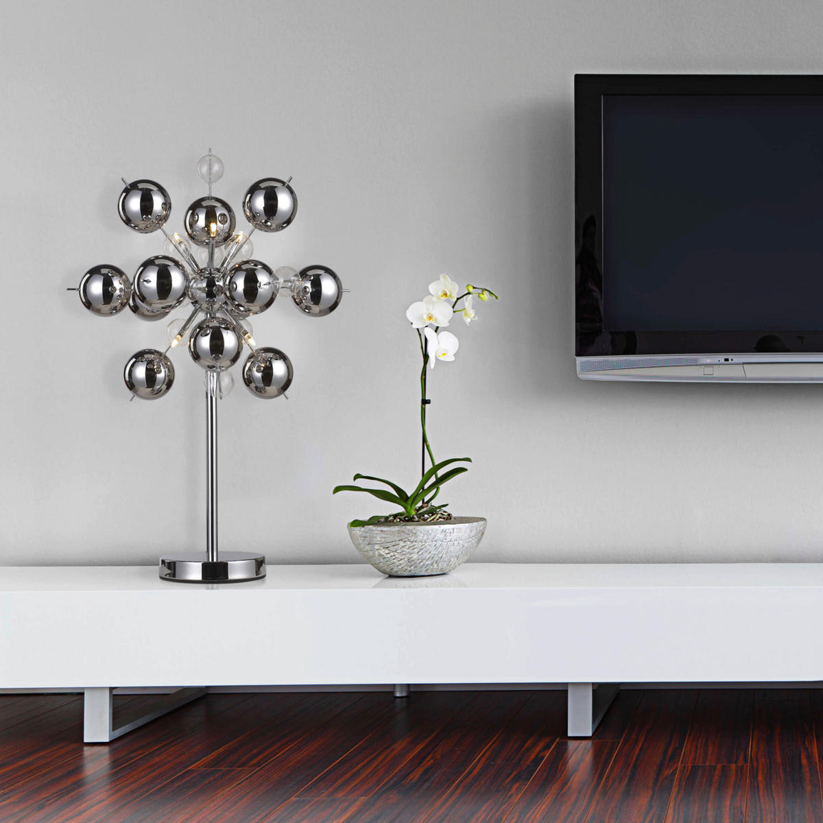 Näve Leuchten Tischleuchte 3073242 Chrom Metall Glas B/H/T: ca. 50x74x50 cm G9 6 Brennstellen Explosion - Chrom (50,00/74,00/50,00cm) - Näve Leuchten
