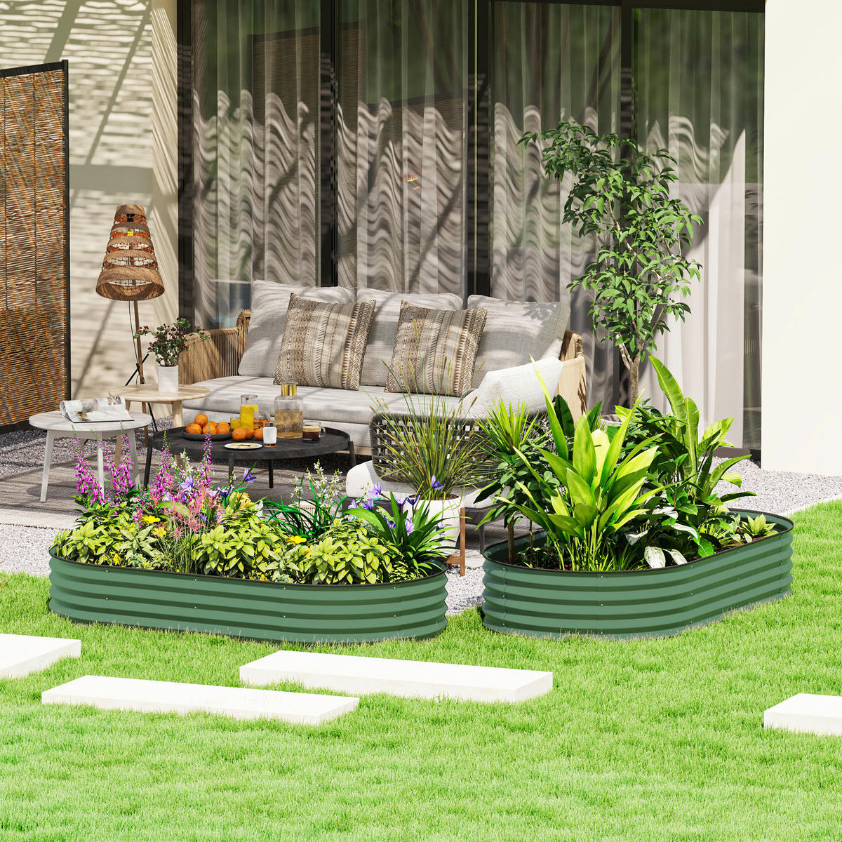 Outsunny Hochbeet 2er Set grün Stahl B/H/L: ca. 93x30x181 cm Hochbeet 2er Set - grün (181,00/93,00/30,00cm) - Outsunny