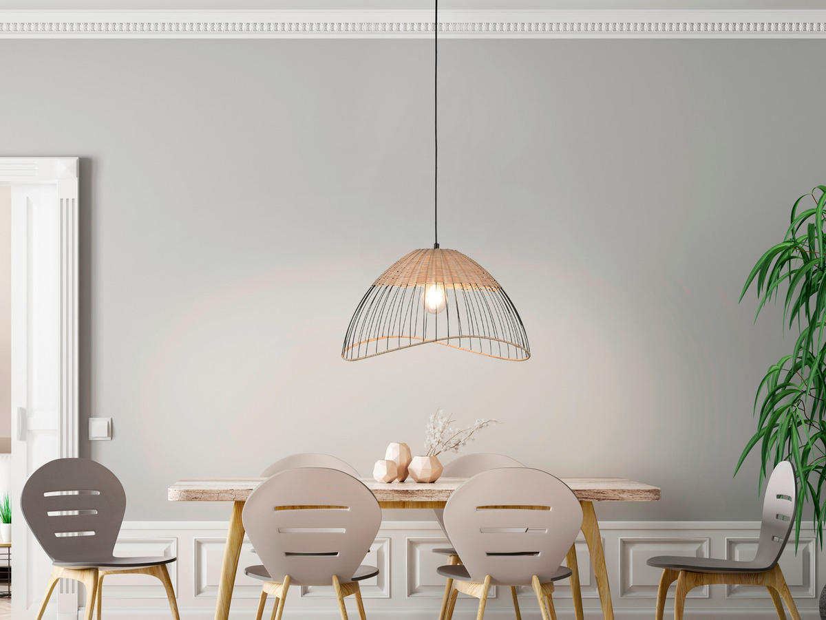 Just Light Pendelleuchte KORE 30207-79AO natur braun Holz Metall H/D: ca. 120x48 cm E27 1 Brennstellen KORE - braun/natur (48,00/120,00cm) - Just Light