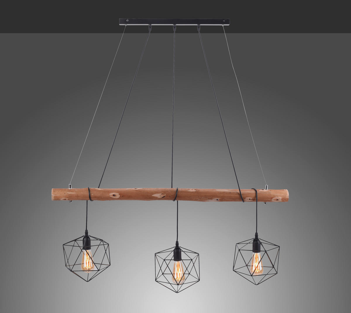 Just Light Pendelleuchte  PN15514-18 schwarz Holz Metall Glas B/H/L: ca. 20x120x100 cm E27 3 Brennstellen EDGAR - schwarz (100,00/20,00/120,00cm) - Just Light