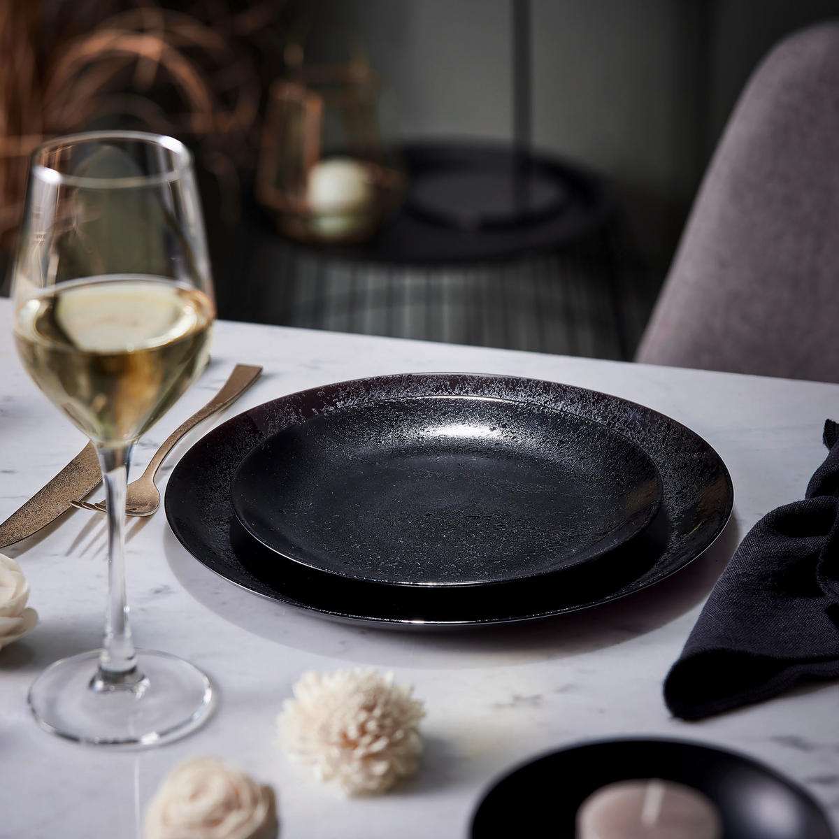 CreaTable Tafelservice Diana schwarz Glas 12 tlg. Diana - schwarz - CreaTable
