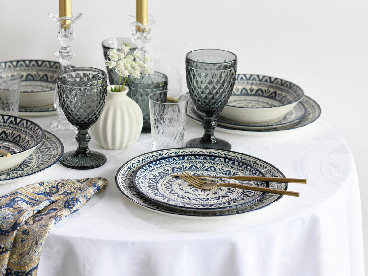 CreaTable Tafelservice Mexico blau Steingut 18 tlg. Mexico - blau (31,50/30,50/33,00cm) - CreaTable