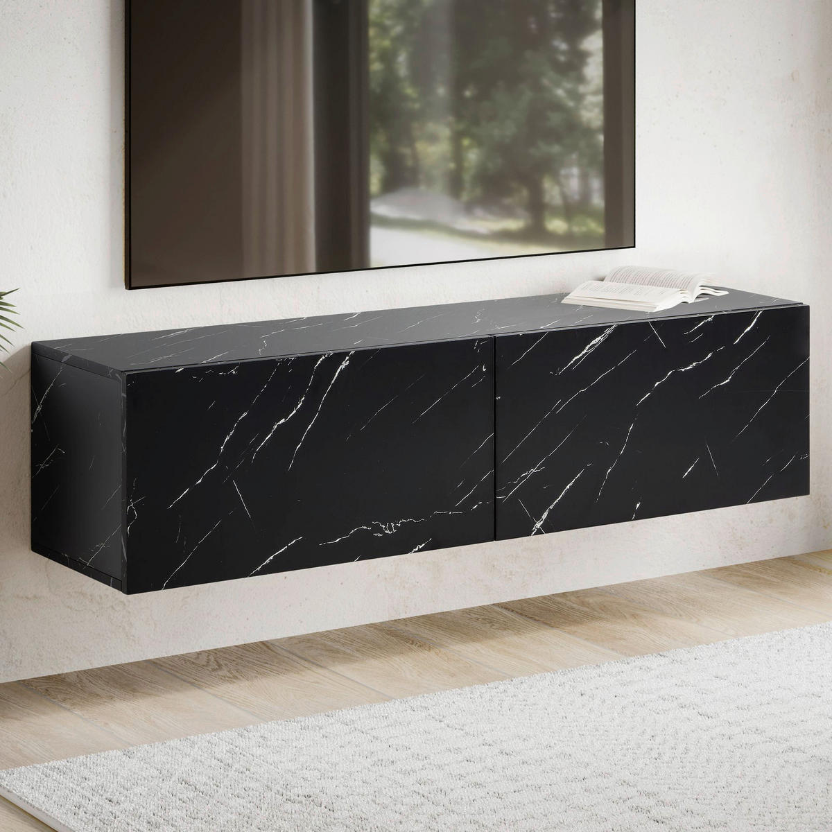 Lowboard schwarz Marmor Optik B/H/T: ca. 120x30x30 cm TV & Lowboard - schwarz (120,00/30,00/30,00cm) - Wohnling
