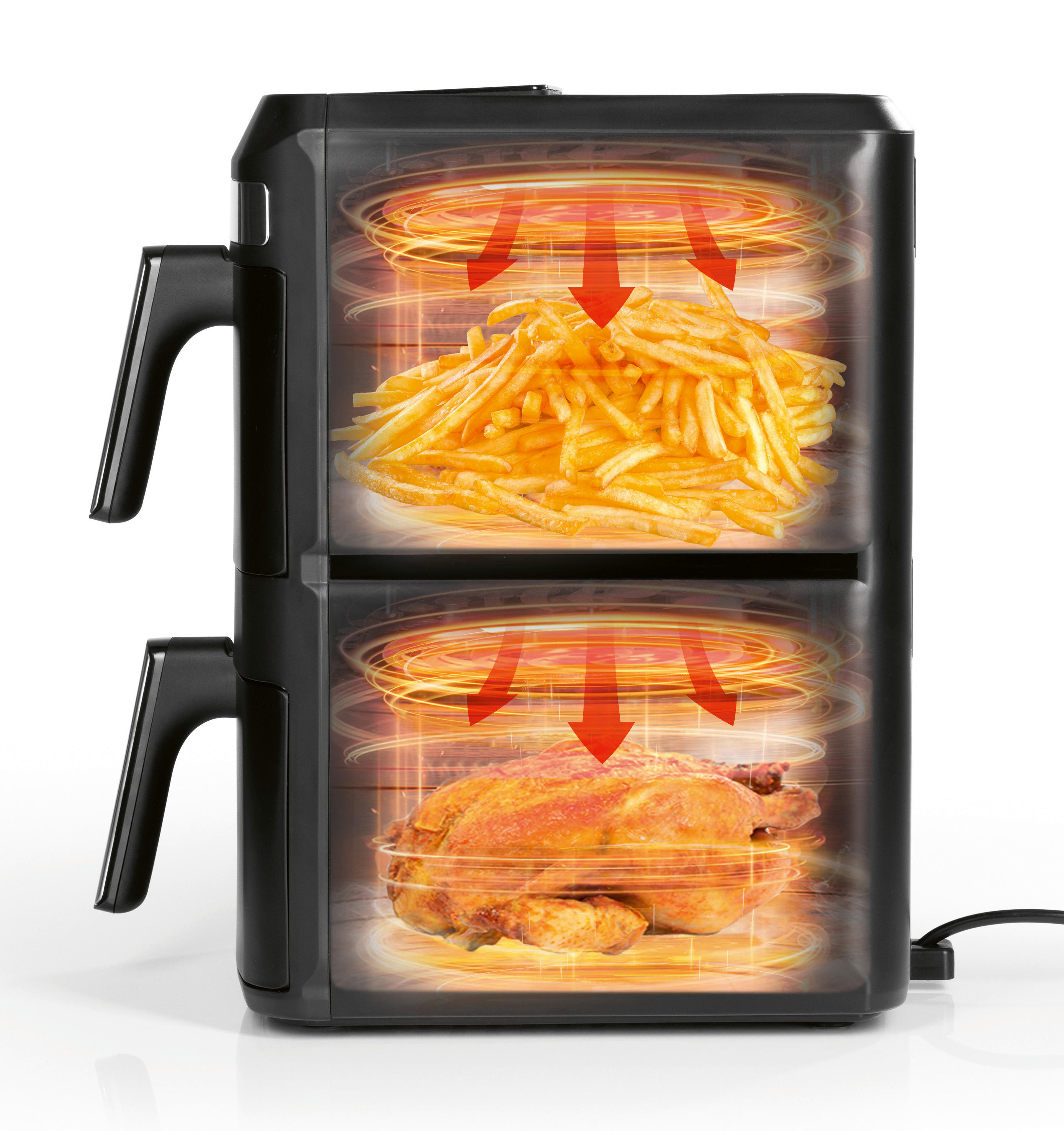 GOURMETmaxx Heißluftfritteuse 16439 schwarz Kunststoff B/H/L: ca. 28,2x42,3x40,8 cm ca. 6 l Doppel-Heißluftfritteuse 16439 - schwarz/silber (40,80/28,20/42,30cm) - GOURMETmaxx