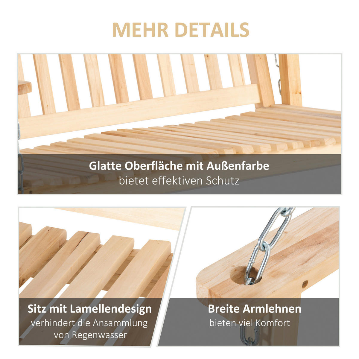 Outsunny Hängebank natur Holz B/H/L: ca. 69x60x117 cm Hängebank - natur (117,00/69,00/60,00cm) - Outsunny