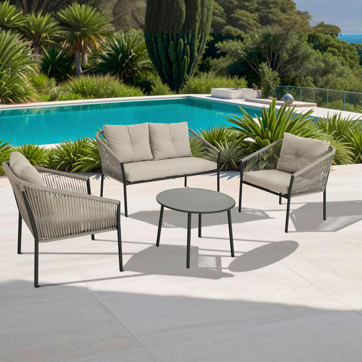 POCOline Gartensitzgruppe Malaga dunkelgrau Stahl Malaga - dunkelgrau/grau - POCOline