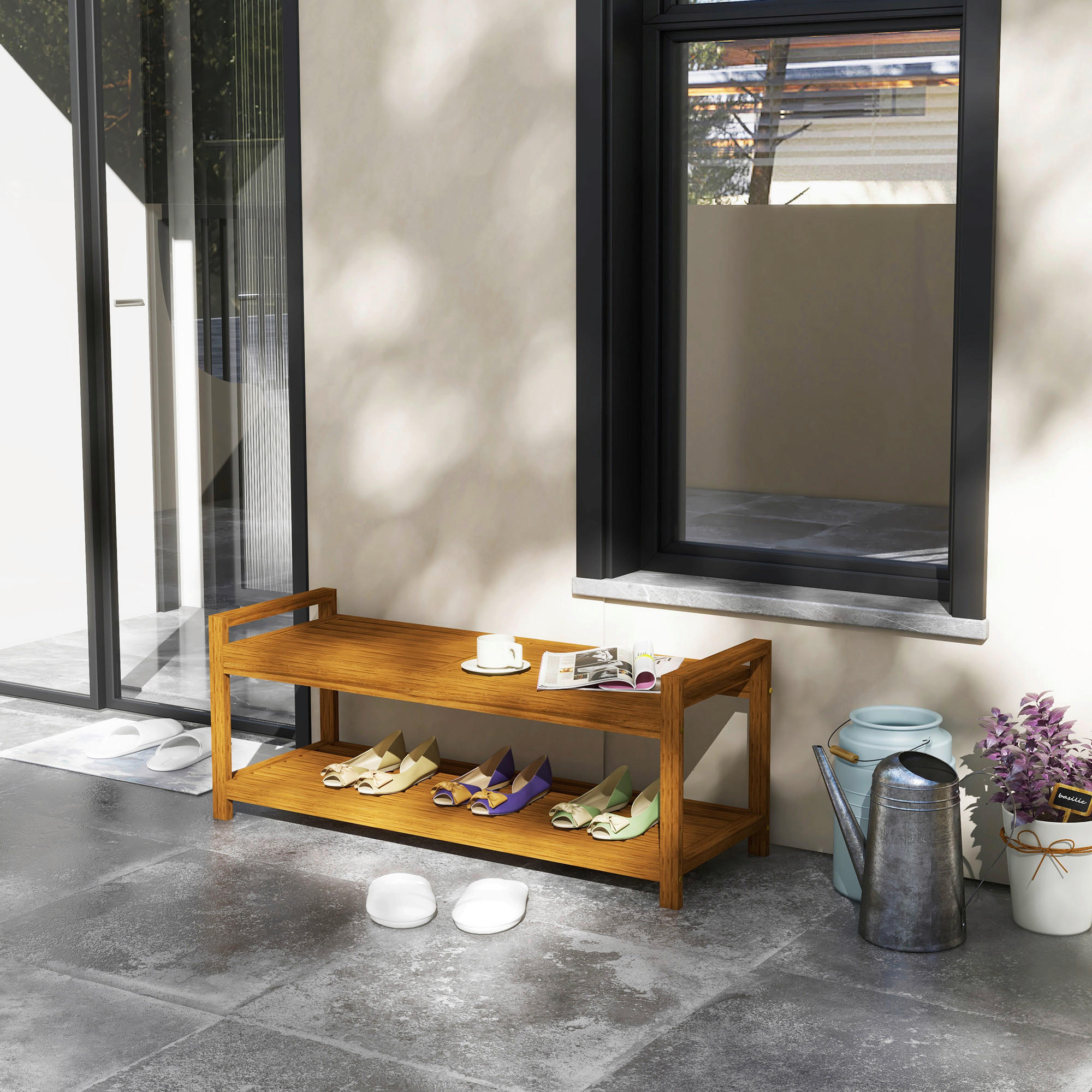 Outsunny Gartenbank natur Akazie B/H/L: ca. 40,5x118x46 cm Gartenbank - natur (46,00/40,50/118,00cm) - Outsunny