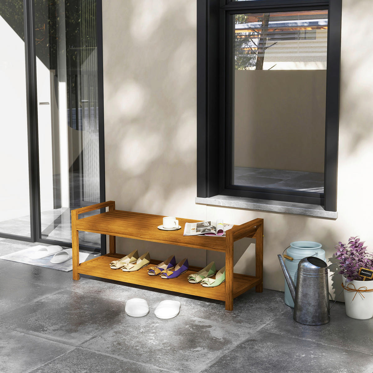 Outsunny Gartenbank natur Akazie B/H/L: ca. 40,5x118x46 cm Gartenbank - natur (46,00/40,50/118,00cm) - Outsunny