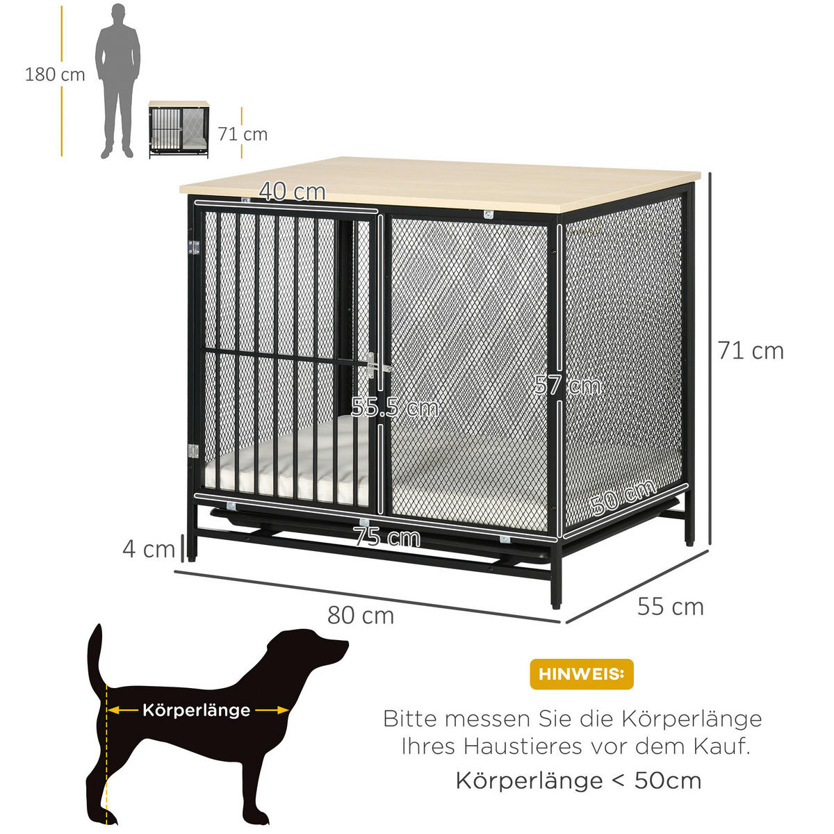 PawHut Hundekäfig Eiche PVC B/H/L: ca. 55x71x80 cm Hundekäfig - Eiche/schwarz (80,00/55,00/71,00cm) - PawHut