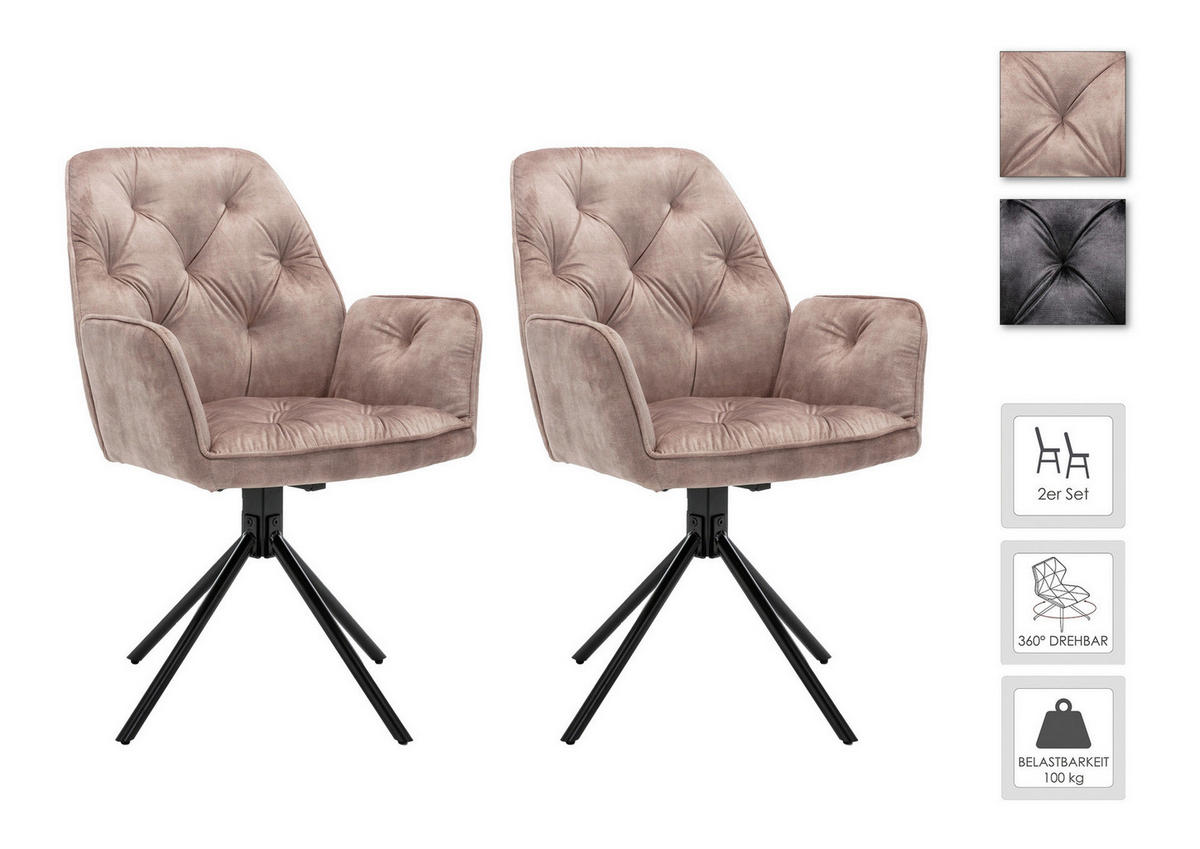 byLIVING Sessel SARINA  2er-Set beige Vintage Samt Metall B/H/T: ca. 59,5x89x62 cm SARINA  2er-Set - beige (59,50/89,00/62,00cm) - byLIVING