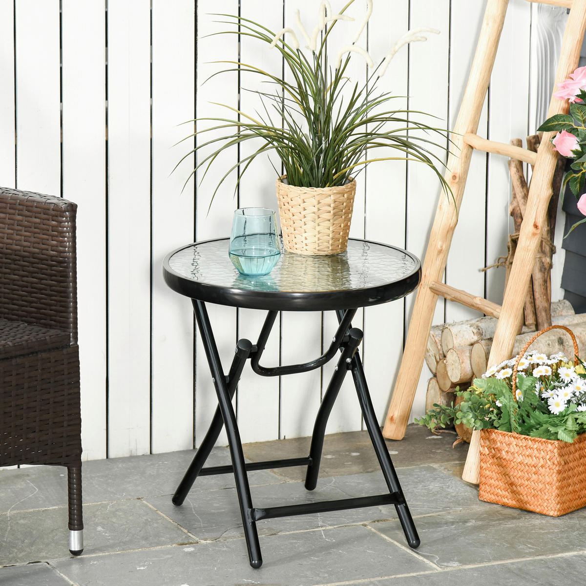 Outsunny Gartentisch schwarz Metall H/D: ca. 50x45 cm Gartentisch - schwarz (45,00/50,00cm) - Outsunny