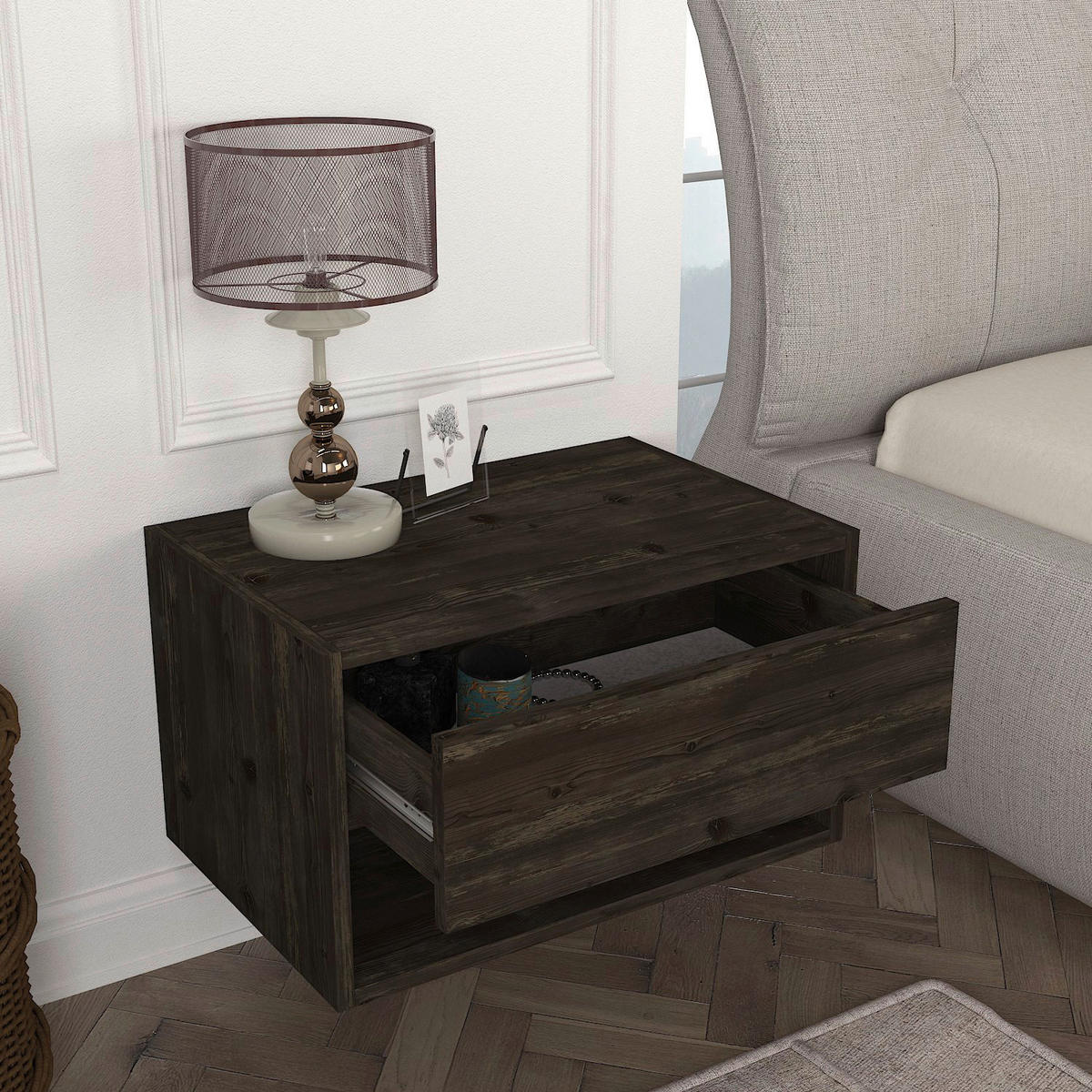 Nachtkonsole Sone dunkelgrau B/H/T: ca. 60x35x40 cm Sone - dunkelgrau (60,00/35,00/40,00cm) - moebel17