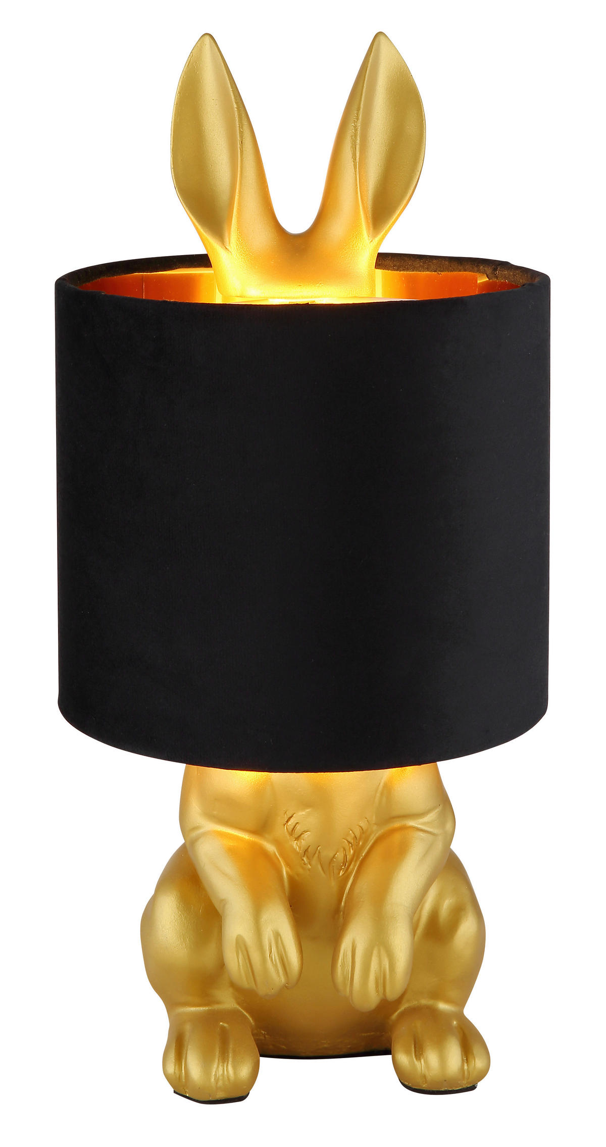 GLOBO Tischleuchte schwarz gold Samt Kunststoff H/D: ca. 41x18 cm E27 1 Brennstellen RABBIT - gold/schwarz (18,00/41,00cm) - GLOBO
