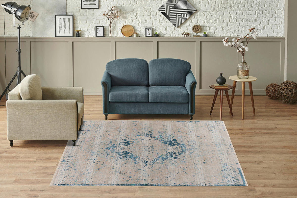 Kayoom Kurzflorteppich Milan 225 blau B/H/L: ca. 160x0,5x230 cm Milan 225 - blau (230,00/160,00/0,50cm) - Kayoom