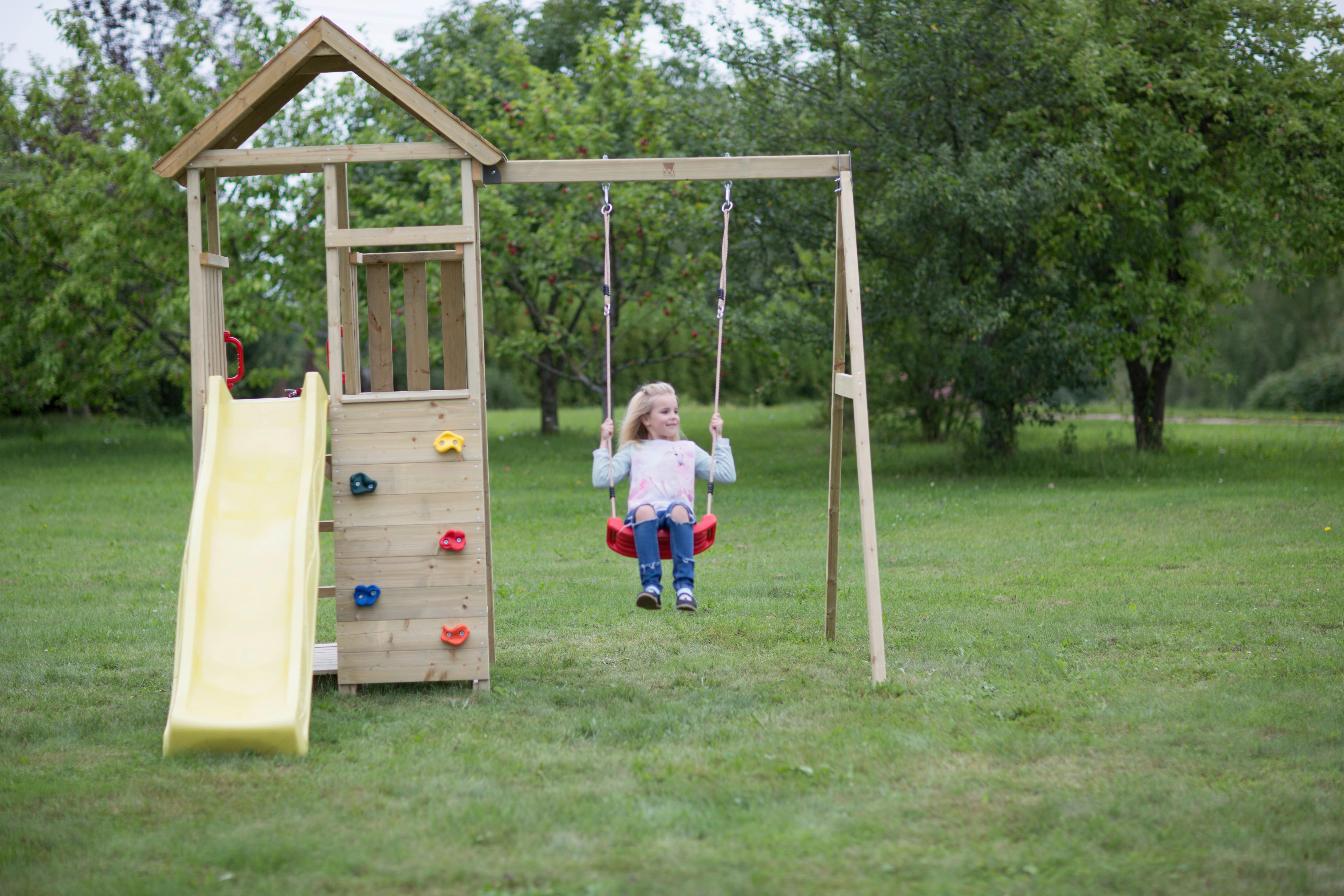Wendi Toys Stelzenspielhaus Pelikan natur B/H/T: ca. 270x270x280 cm Pelikan - gelb/natur (270,00/270,00/280,00cm) - Wendi Toys