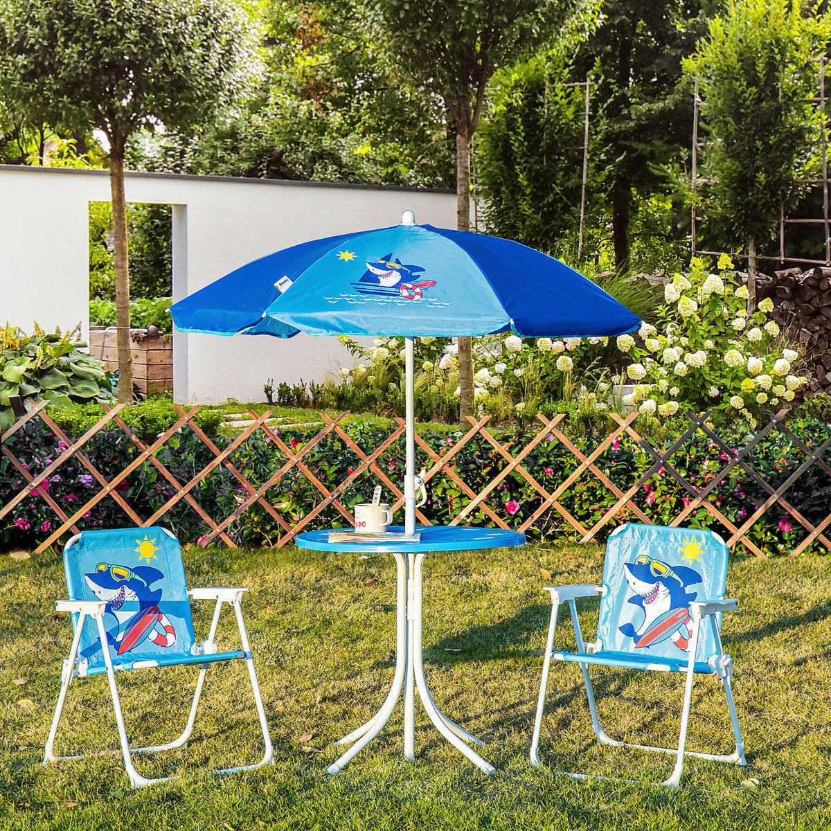 Outsunny Sitzgruppe blau Metall B/H/L: ca. 49,5x49,5x50 cm Kindersitzgruppe - blau (50,00/49,50/49,50cm) - Outsunny