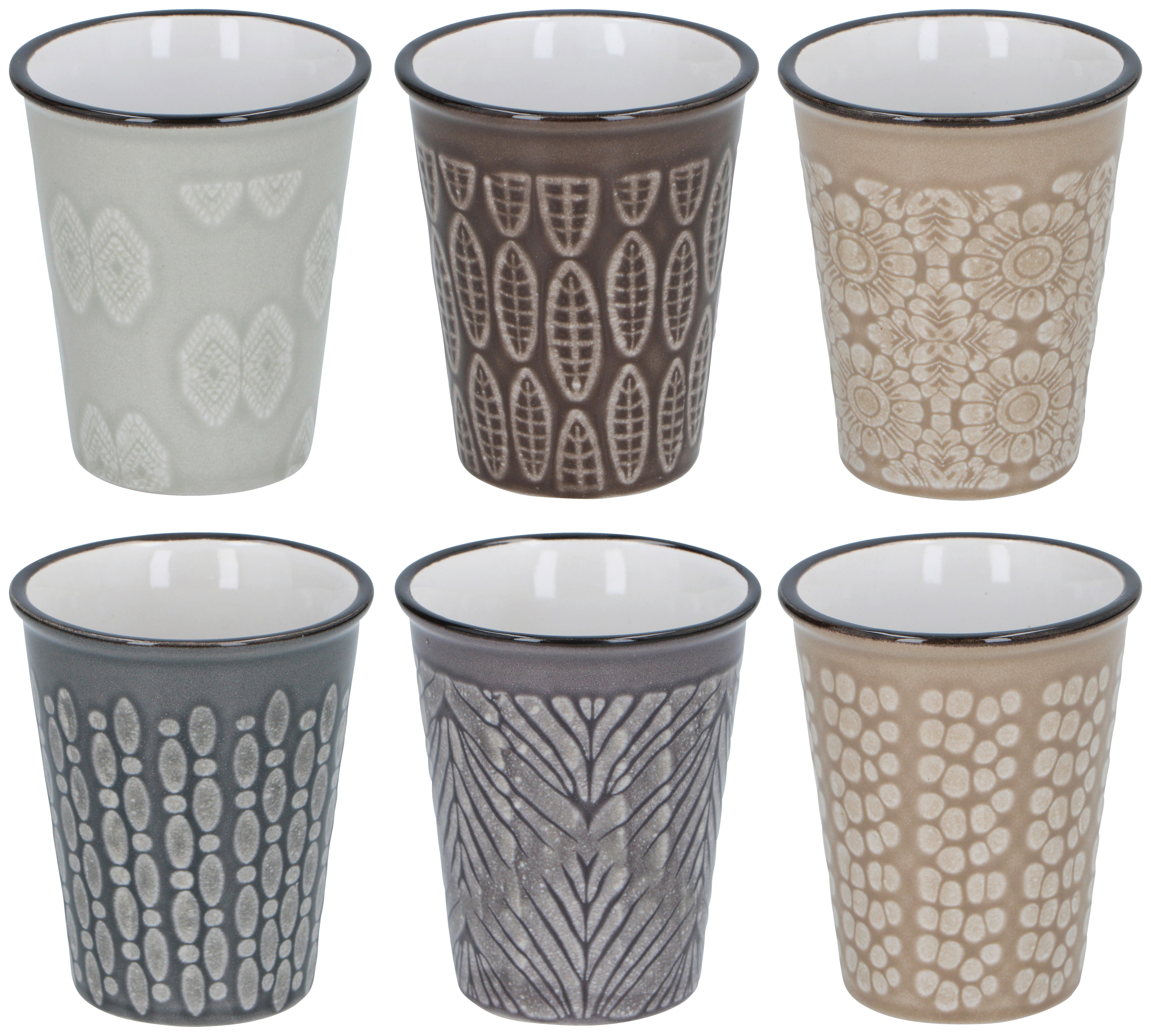 Tassen-Set braun Steinzeug B/H/L: ca. 6,4x7,5x6,4 cm Tassenset_6tlg. - braun (6,40/6,40/7,50cm)