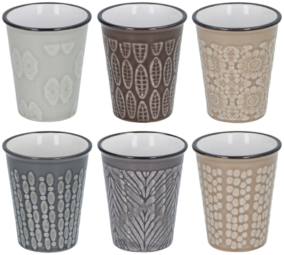 Tassen-Set braun Steinzeug B/H/L: ca. 6,4x7,5x6,4 cm Tassenset_6tlg. - braun (6,40/6,40/7,50cm)