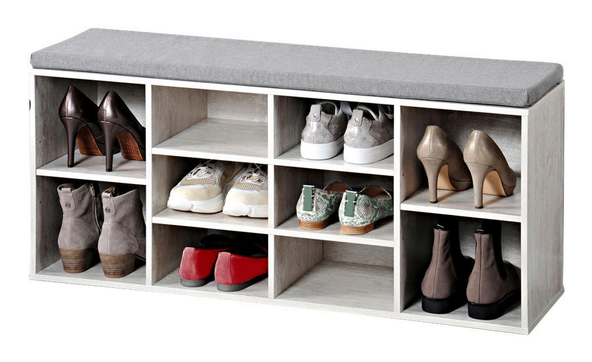 Kesper Schuhschrank mit Sitzkissen weiß Spanplatte B/H/L: ca. 29,5x48x103,5 cm Schuhschrank_mit_Sitzkissen - weiß/grau (103,50/29,50/48,00cm) - Kesper