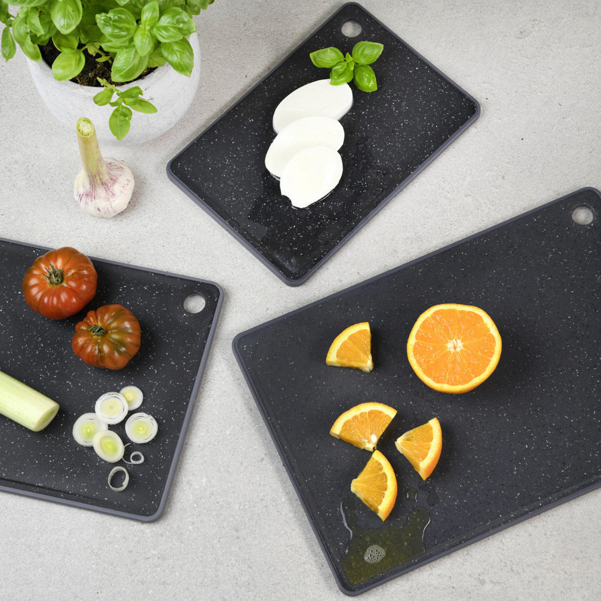 Kesper Schneidbrett Schneidebrett 3er Set - schwarz (37,00/26,00/2,20cm) - Kesper