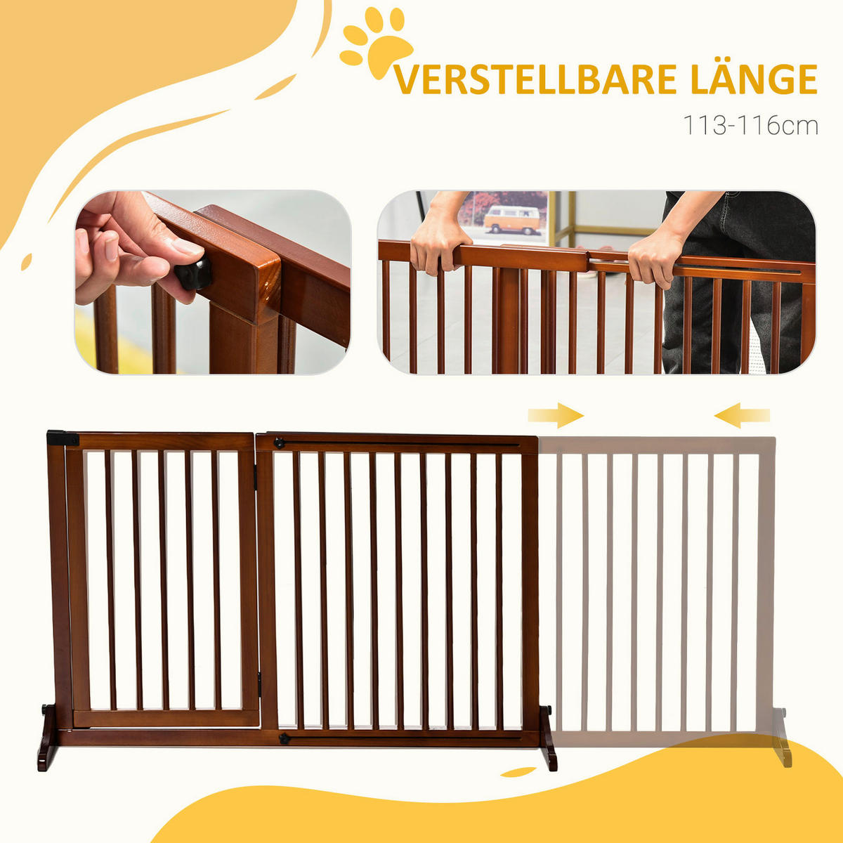 PawHut Schutzgitter braun Edelstahl B/H/L: ca. 166x113x36 cm Türschutzgitter - braun (36,00/166,00/113,00cm) - PawHut