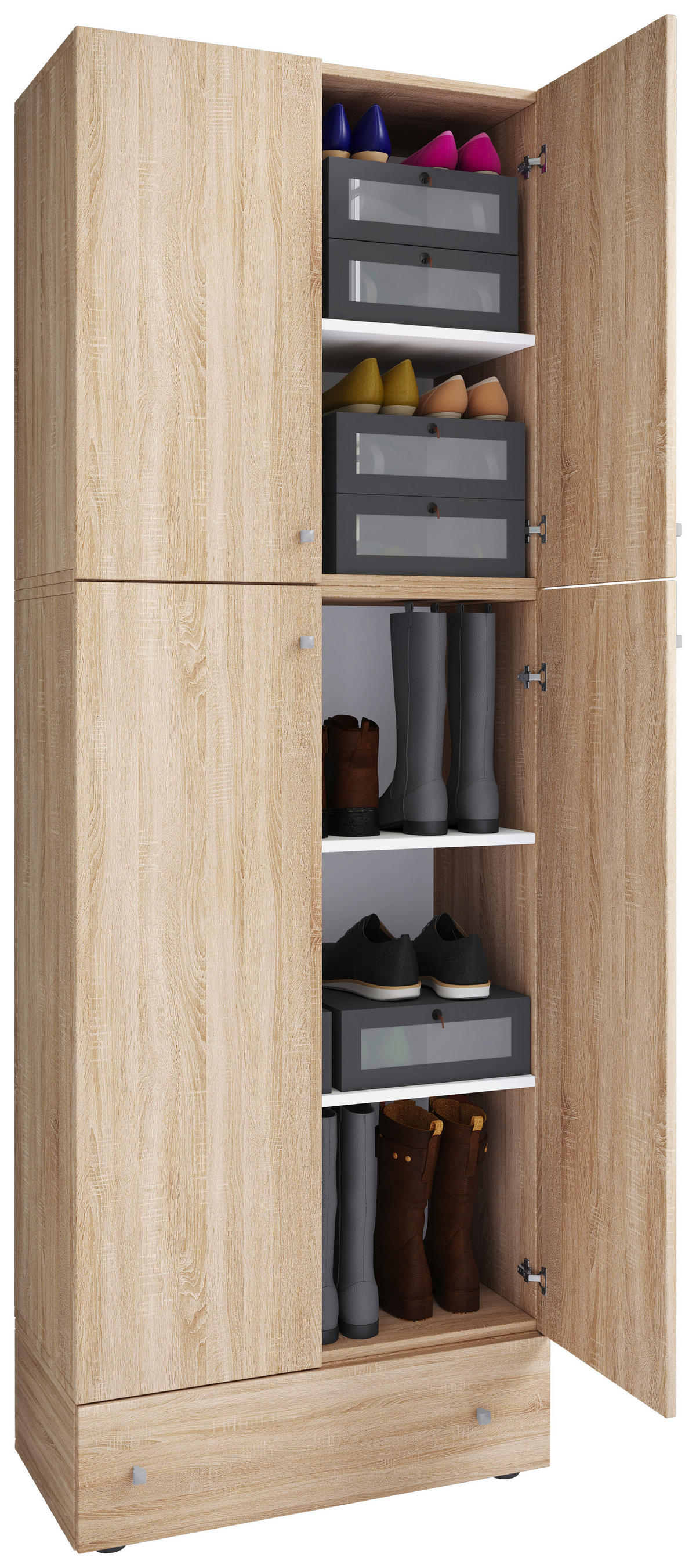 Schuhschrank Lona Eiche Sonoma Nachbildung weiß B/H/T: ca. 70x200x39 cm Lona - Eiche/weiß (70,00/200,00/39,00cm) - VCM Möbel