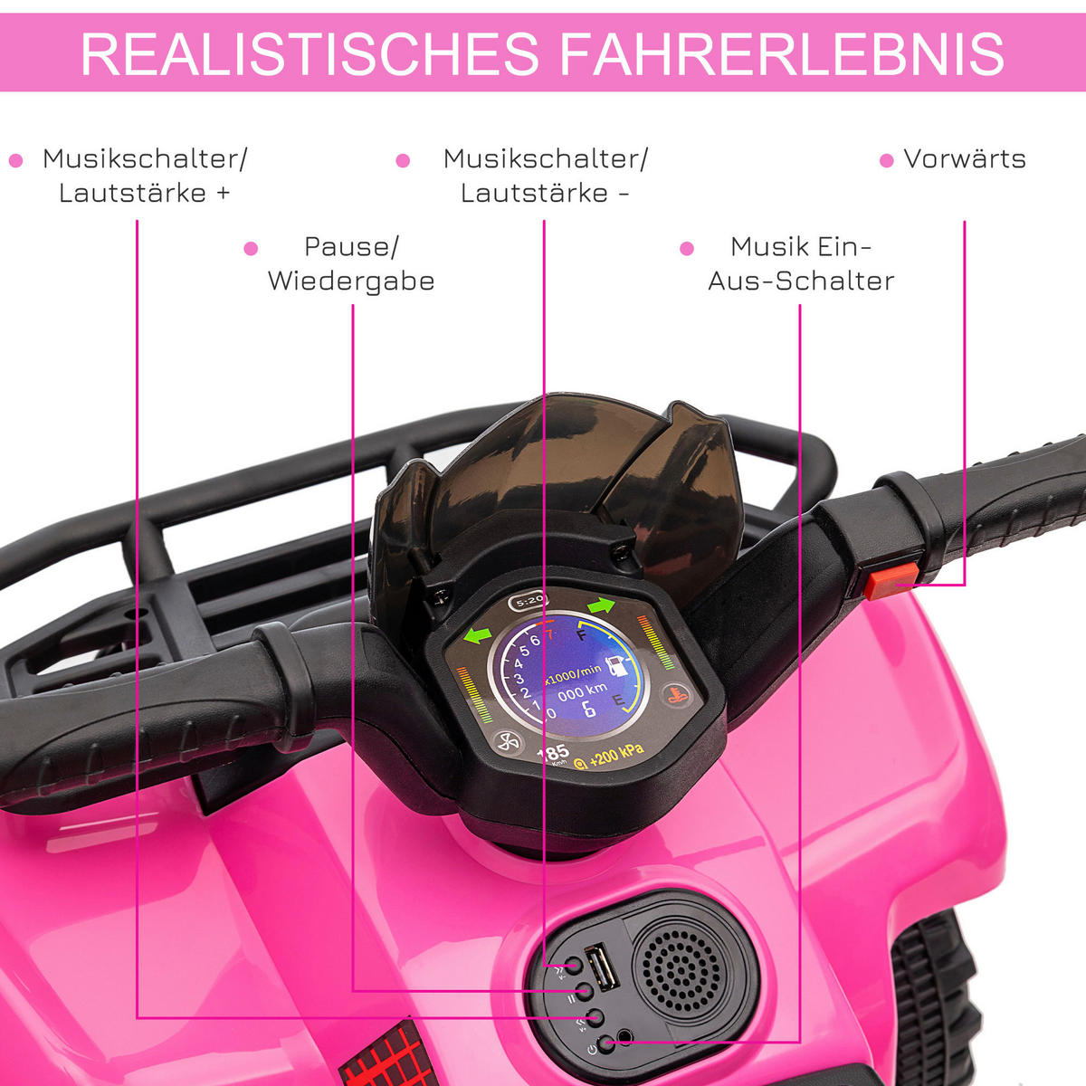 HOMCOM Kinderauto rosa B/H/L: ca. 42x70x45 cm Kinder-Elektrofahrzeug - rosa (45,00/42,00/70,00cm) - HOMCOM