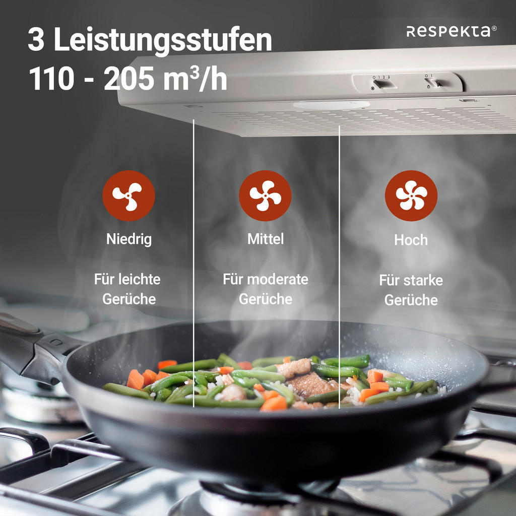 Thumbnail - Respekta Dunstabzugshaube DH620WL weiß Edelstahl B/H/T: ca. 60x7,6x47 cm