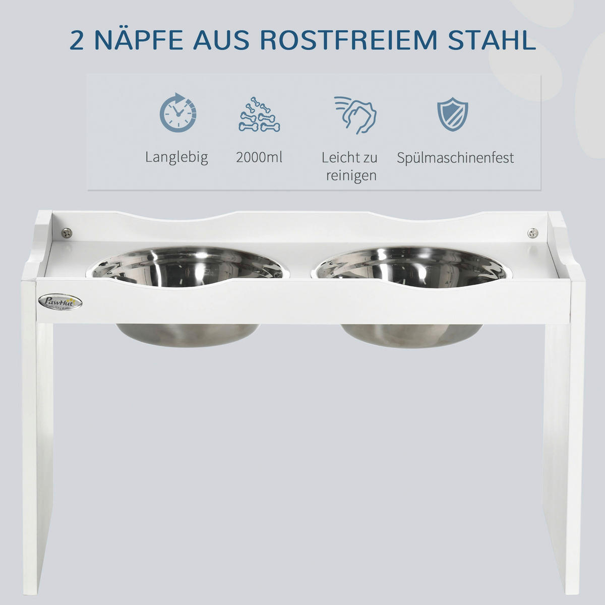 PawHut Hundenapf weiß Edelstahl B/H/L: ca. 30x38x63 cm Hundenapf - weiß (63,00/30,00/38,00cm) - PawHut