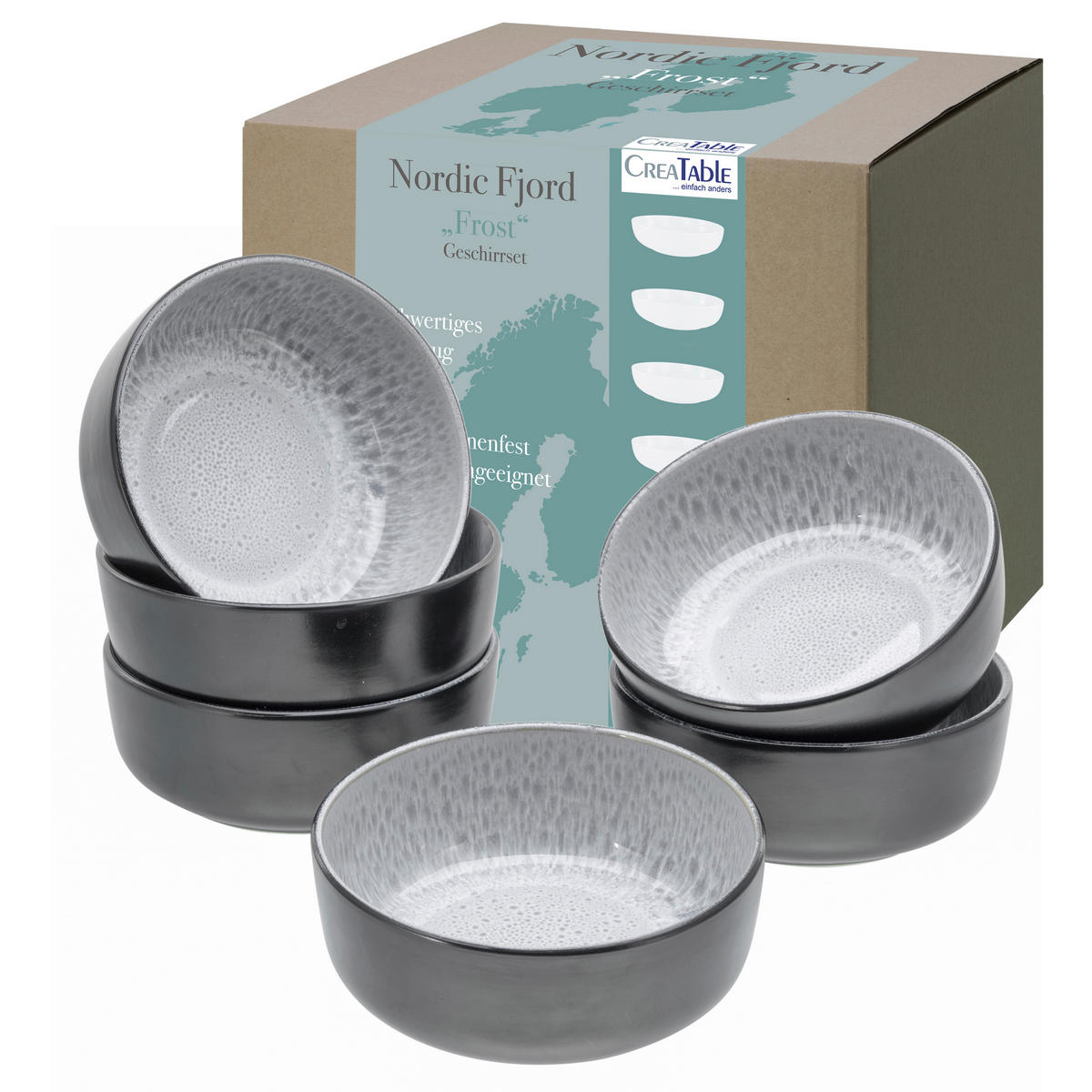 CreaTable Schalen-Set Nordic Fjord Frost grau Steinzeug D: ca. 15,5 cm Nordic Fjord Frost - grau (15,50cm) - CreaTable