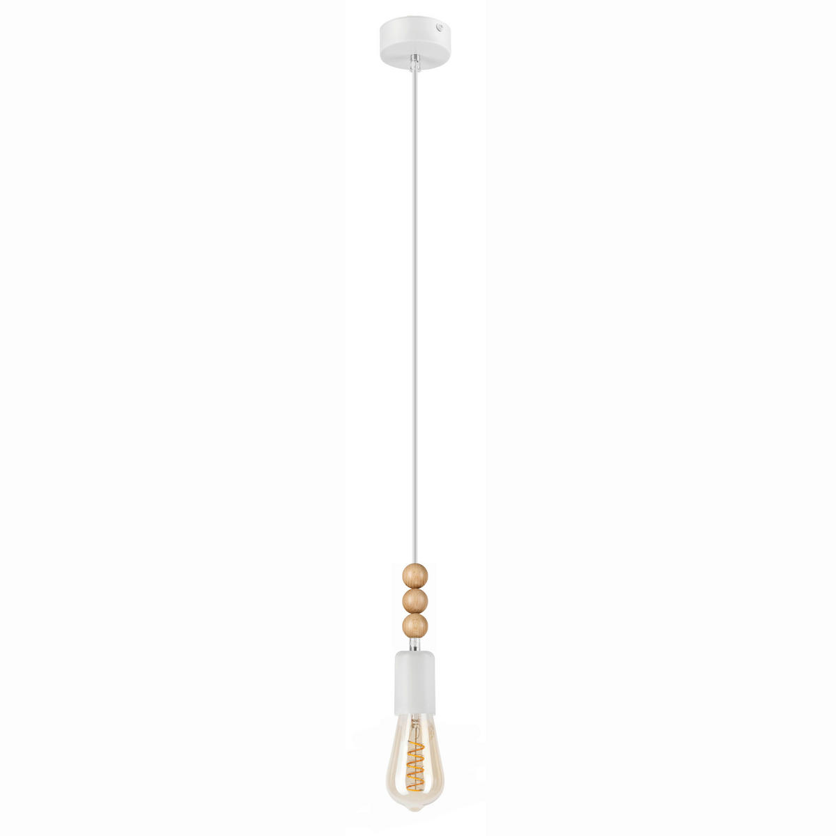 Lamkur Pendelleuchte SIMON 37301 weiß Stahl Holz H/L: ca. 94x8 cm E27 1 Brennstellen Simon - weiß (8,00cm) - Lamkur