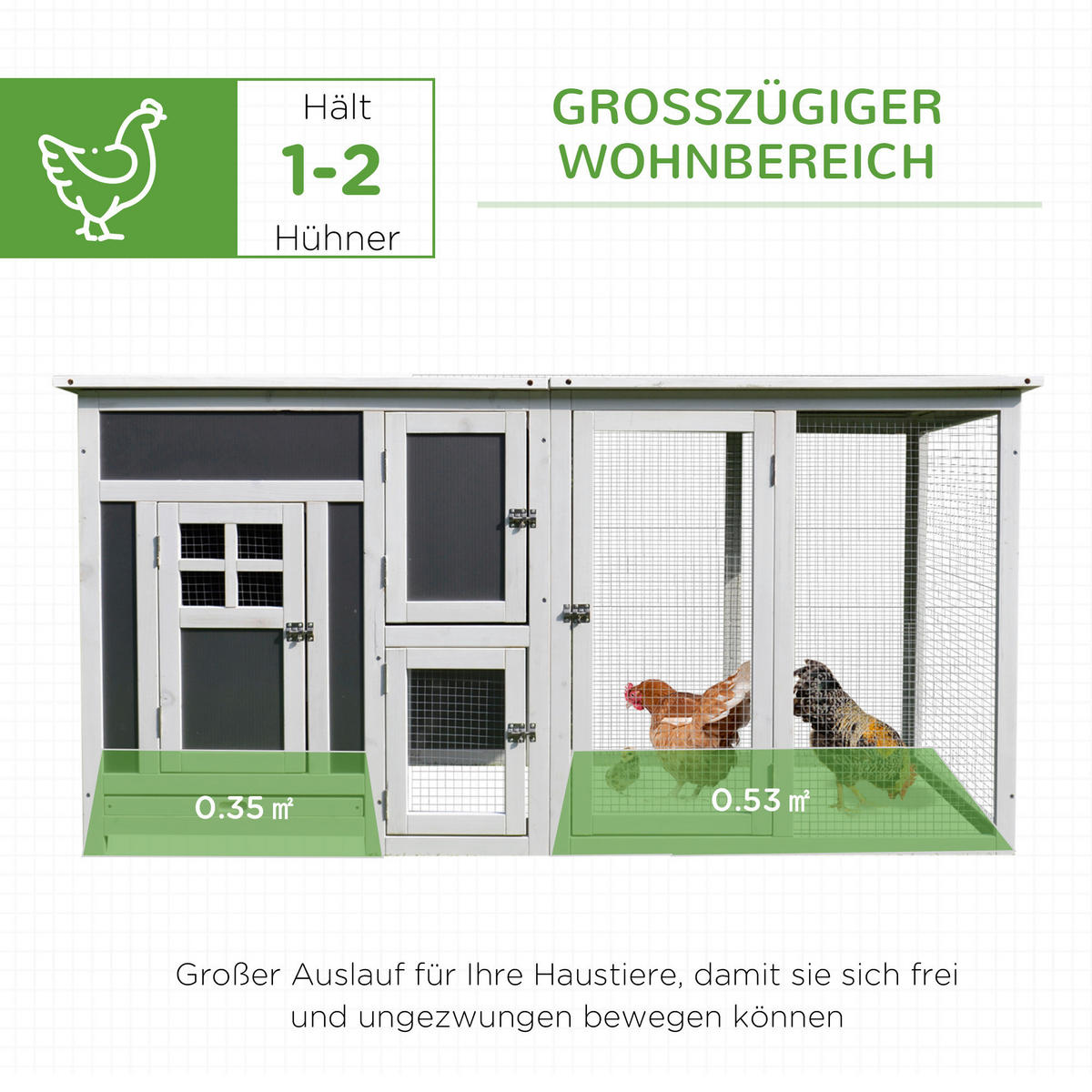 PawHut Stall weiß Polypropylen B/H/L: ca. 75x160x80 cm Hühnerstall - weiß/grau (80,00/75,00/160,00cm) - PawHut