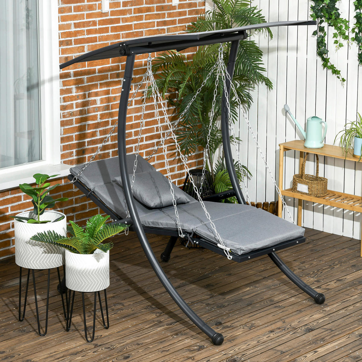 Outsunny Hollywoodschaukel dunkelgrau Stoff B/H/L: ca. 145x169x108 cm Hollywoodschaukel - dunkelgrau (108,00/145,00/169,00cm) - Outsunny