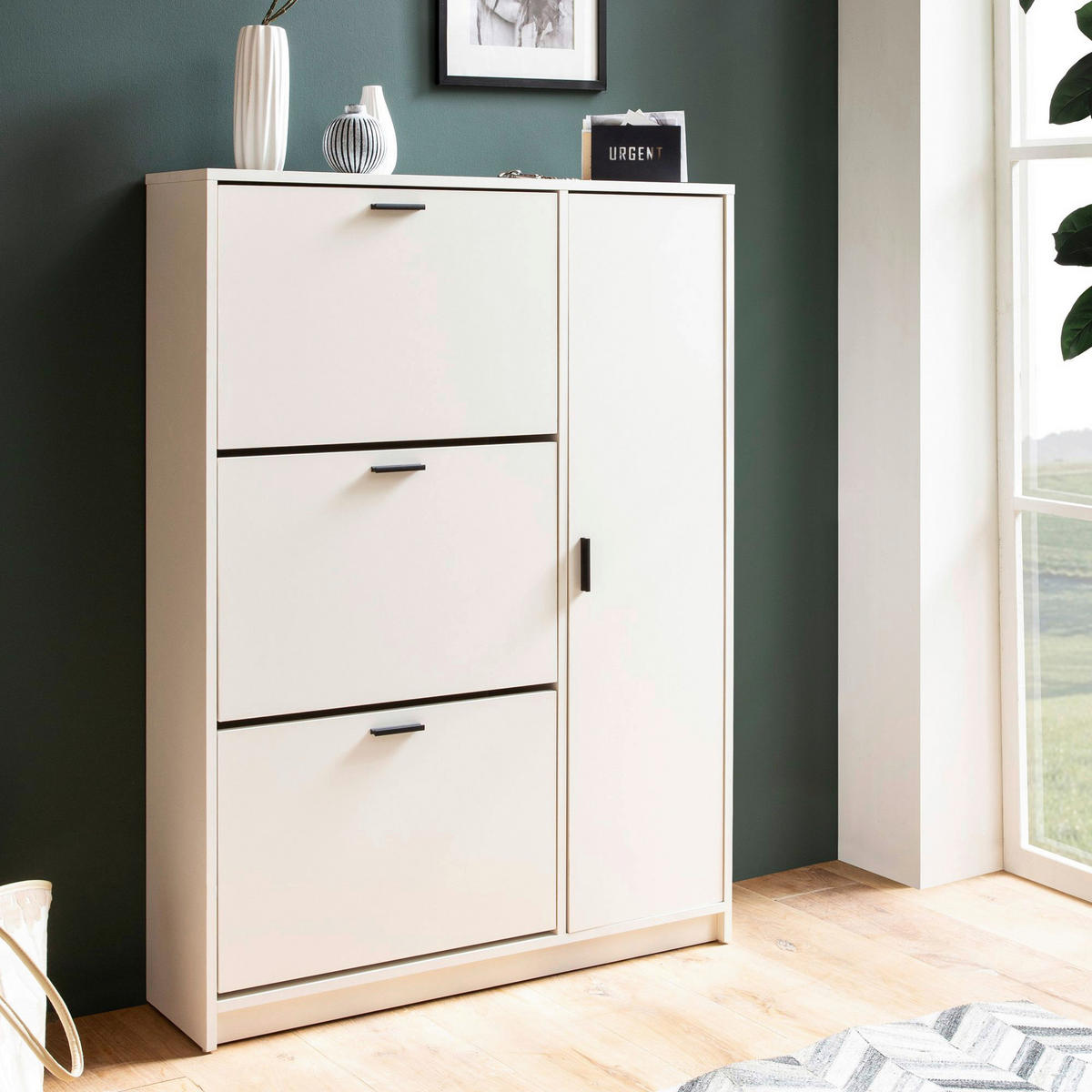 Schuhschrank weiß B/H/T: ca. 90x120x24 cm Schuhschrank - weiß (90,00/120,00/24,00cm) - Wohnling