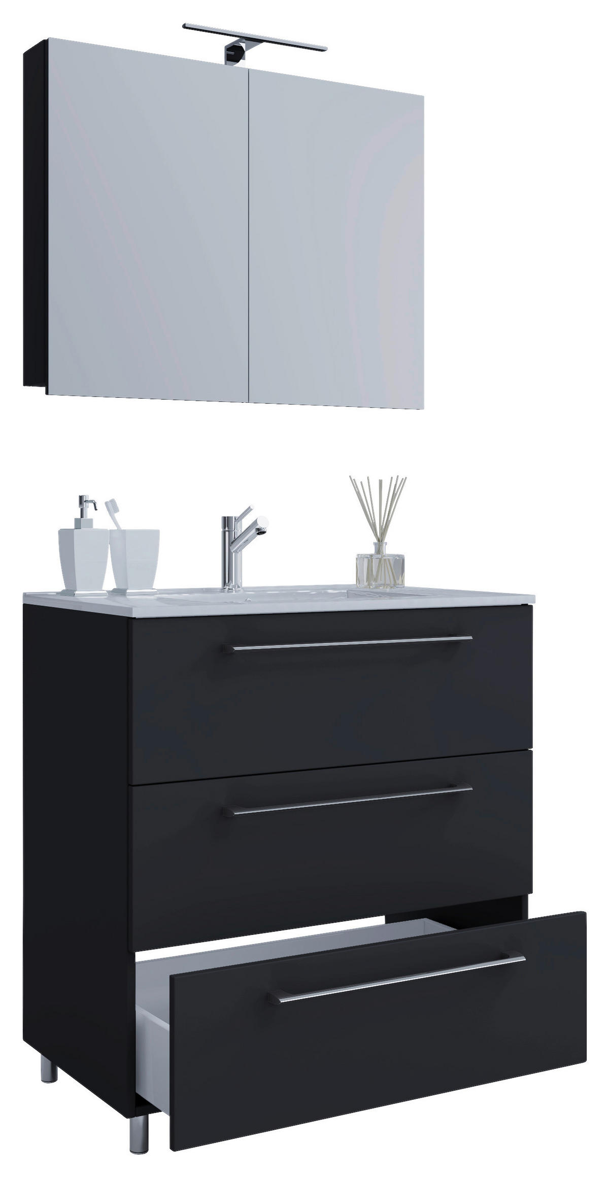 Waschplatz 3tlg-Schubo schwarz B/H/T: ca. 60x86x46 cm 3tlg-Schubo - schwarz (60,00/86,00/46,00cm) - VCM Möbel