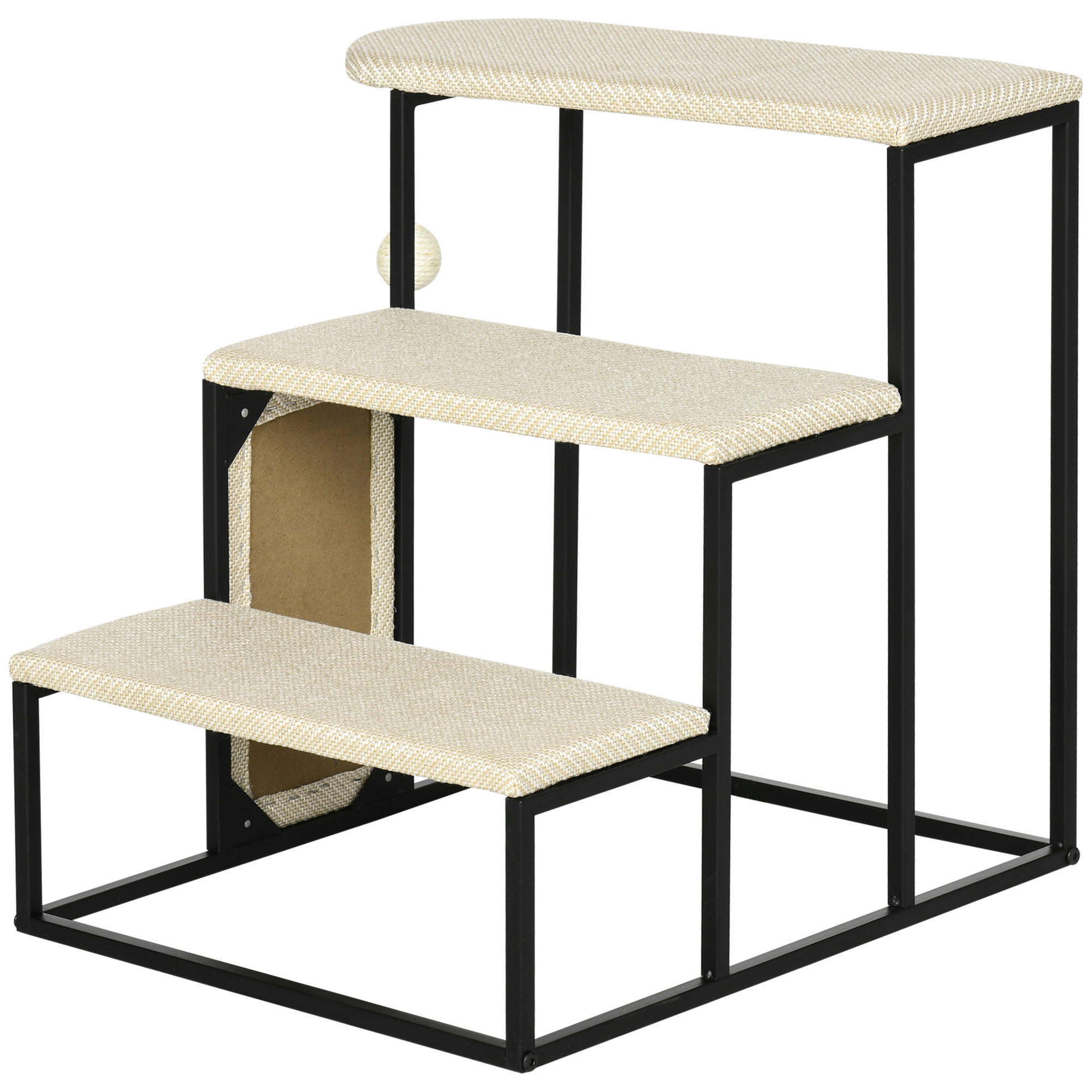 PawHut 3-stufige Haustiertreppe mit Kratzbrett schwarz Edelstahl B/H/L: ca. 54x51x53 cm Haustiertreppe - schwarz/cremeweiß (53,00/54,00/51,00cm) - PawHut