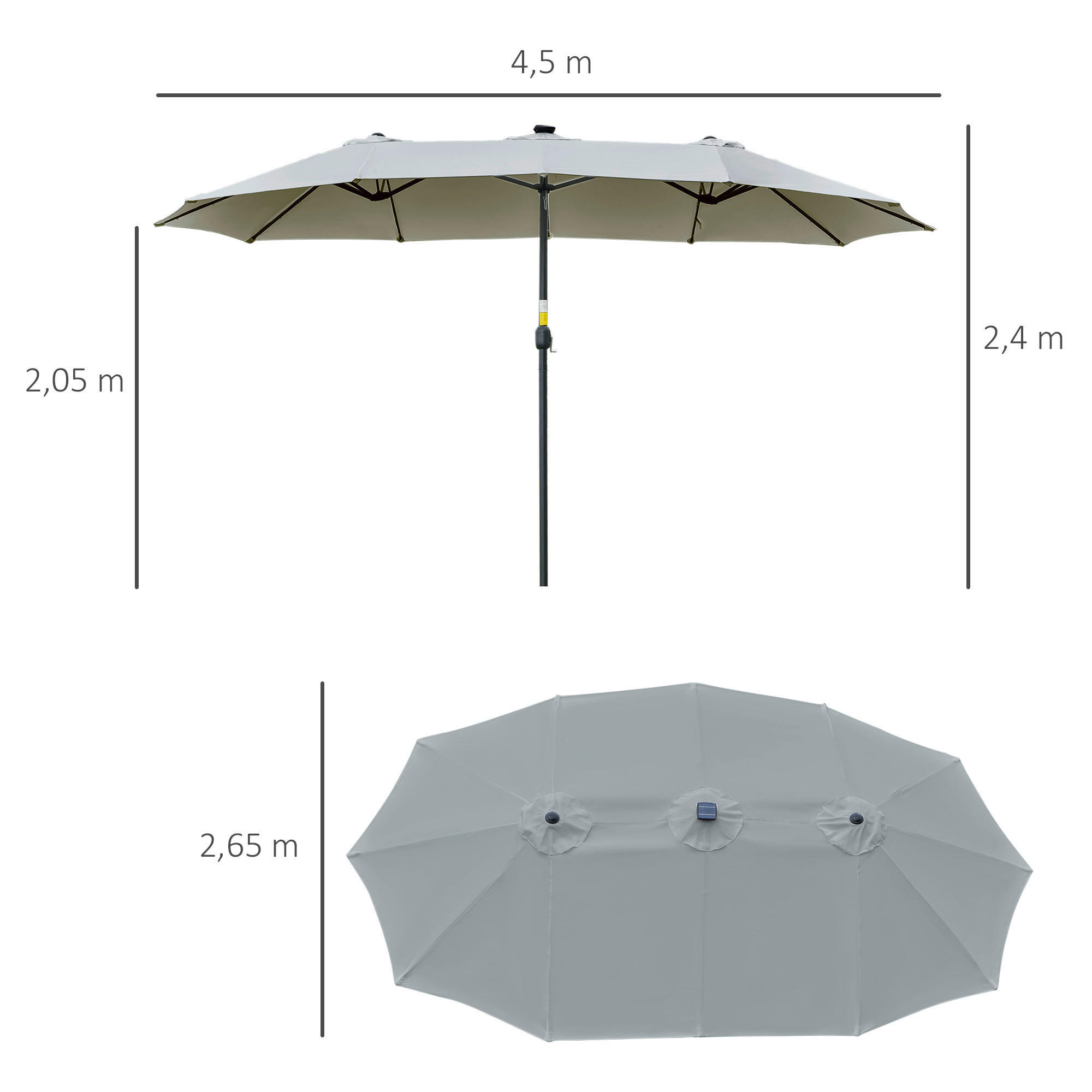 Outsunny Sonnenschirm mit Solar-LED-Leuchte bunt Metall B/H/L: ca. 265x240x450 cm Sonnenschirm_mit_Solar-LED-Leuchte - bunt (450,00/265,00/240,00cm) - Outsunny