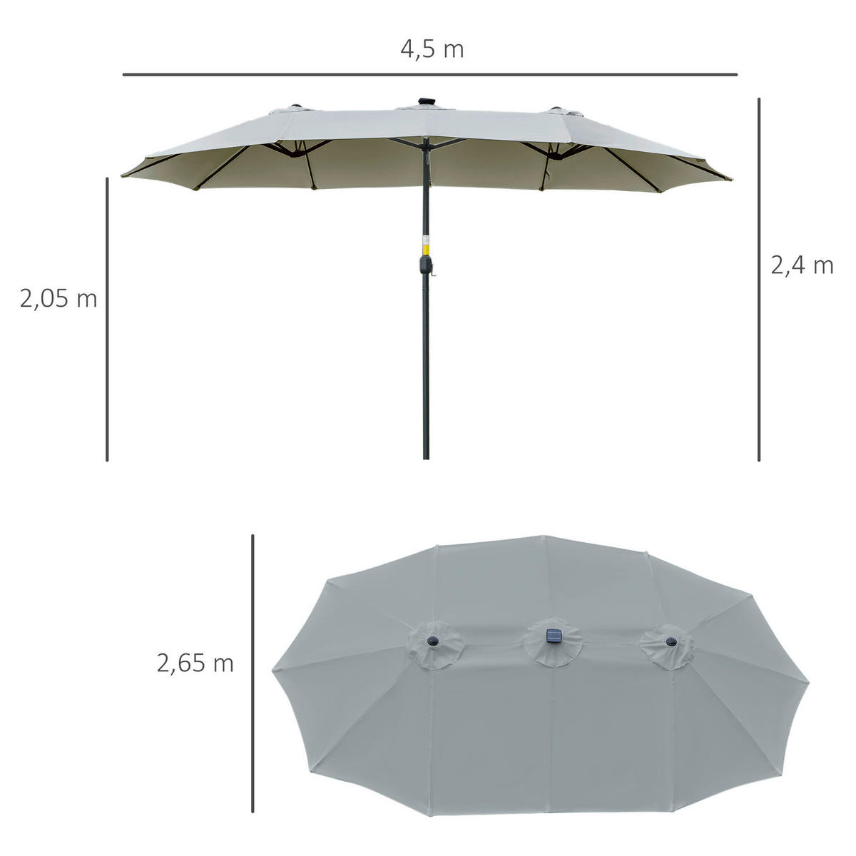 Outsunny Sonnenschirm mit Solar-LED-Leuchte bunt Metall B/H/L: ca. 265x240x450 cm Sonnenschirm_mit_Solar-LED-Leuchte - bunt (450,00/265,00/240,00cm) - Outsunny