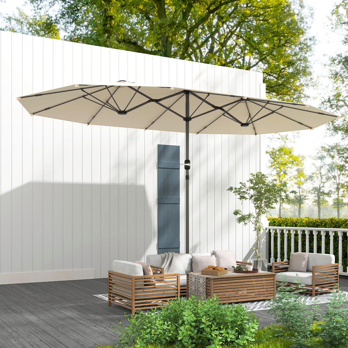 Outsunny Doppelsonnenschirm beige Stahl B/H/L: ca. 260x240x436 cm Doppelsonnenschirm - beige (436,00/260,00/240,00cm) - Outsunny