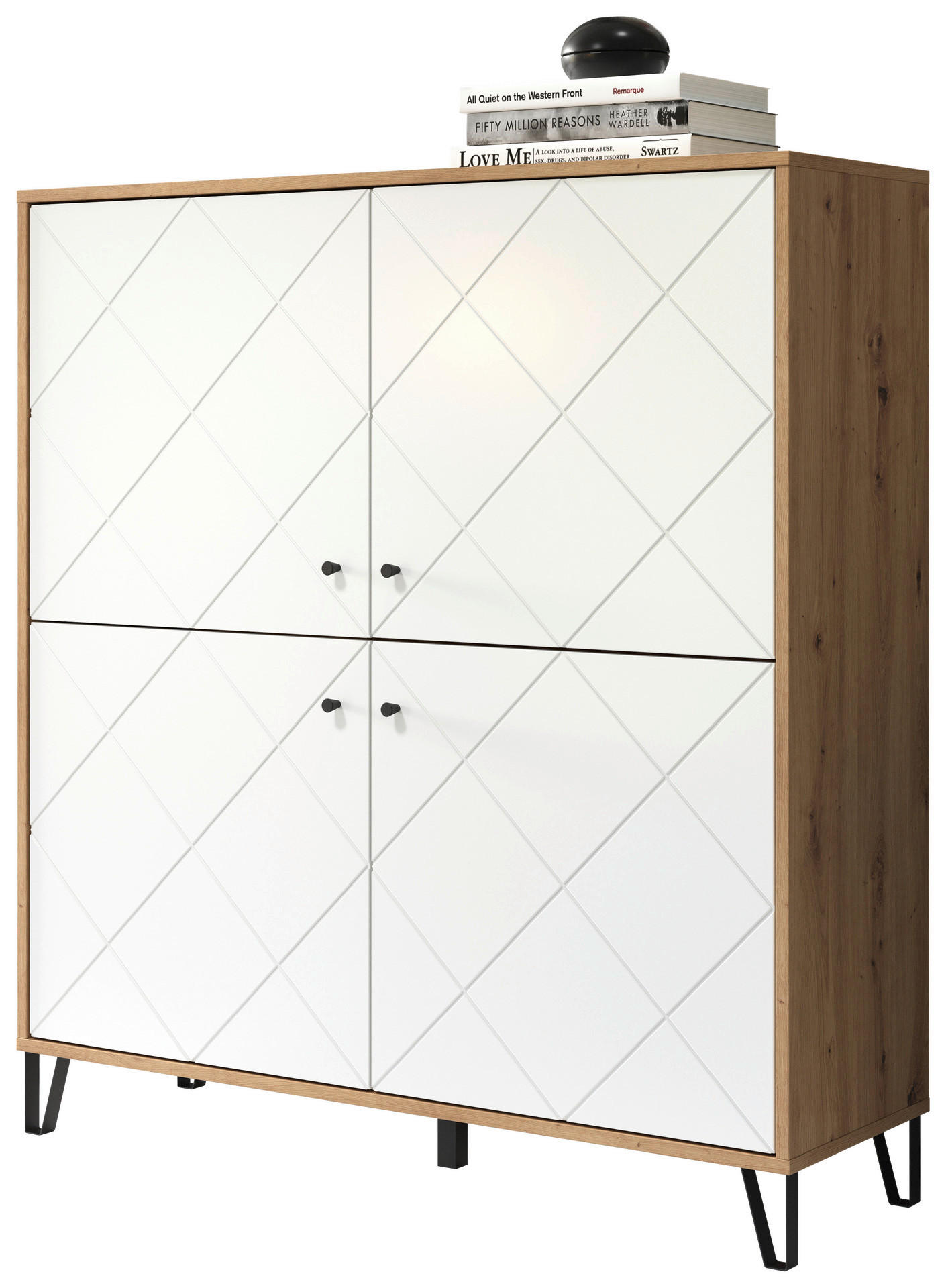 Highboard Touch Eiche Artisan Nachbildung weiß matt B/H/T: ca. 123x136x40 cm Touch - Eiche/weiß (123,00/136,00/40,00cm)