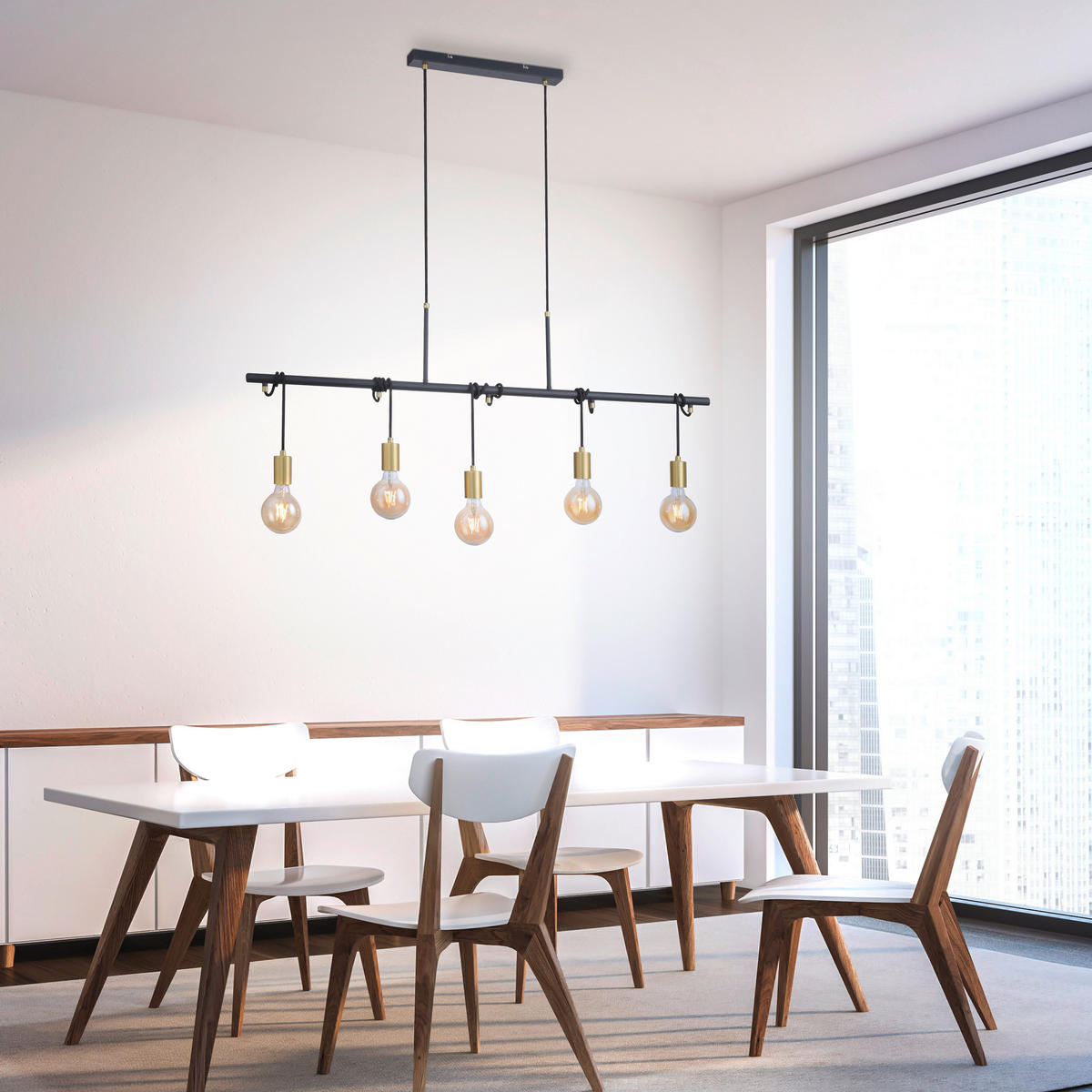 Just Light Pendelleuchte PN11330-60 messing gold Glas Metall B/H/L: ca. 6x140x120 cm E27 5 Brennstellen TAMARA - gold/messing (120,00/6,00/140,00cm) - Just Light