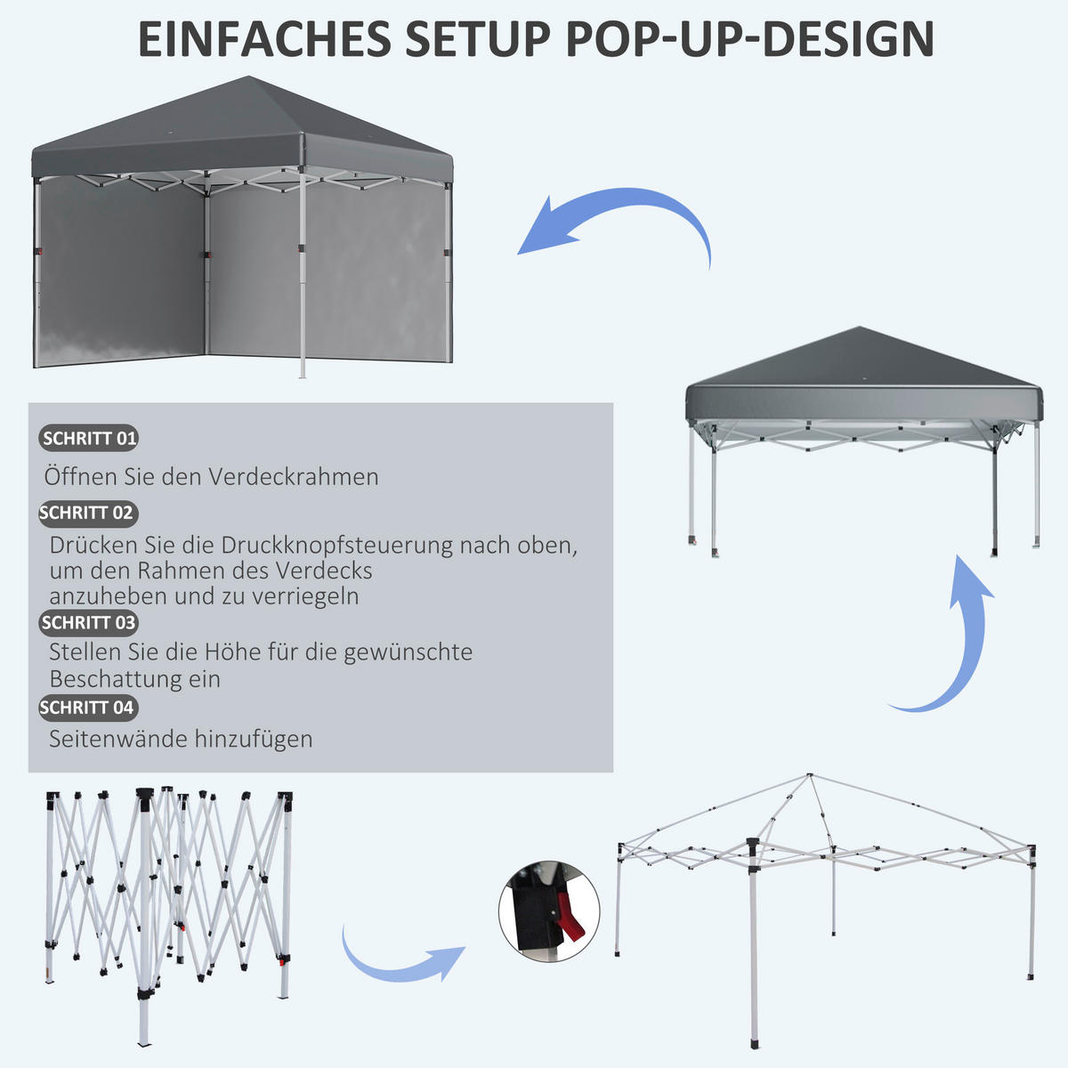 Outsunny Pavillon dunkelgrau Polypropylen B/H/L: ca. 297x297x274 cm Faltpavillon - dunkelgrau (274,00/297,00/297,00cm) - Outsunny